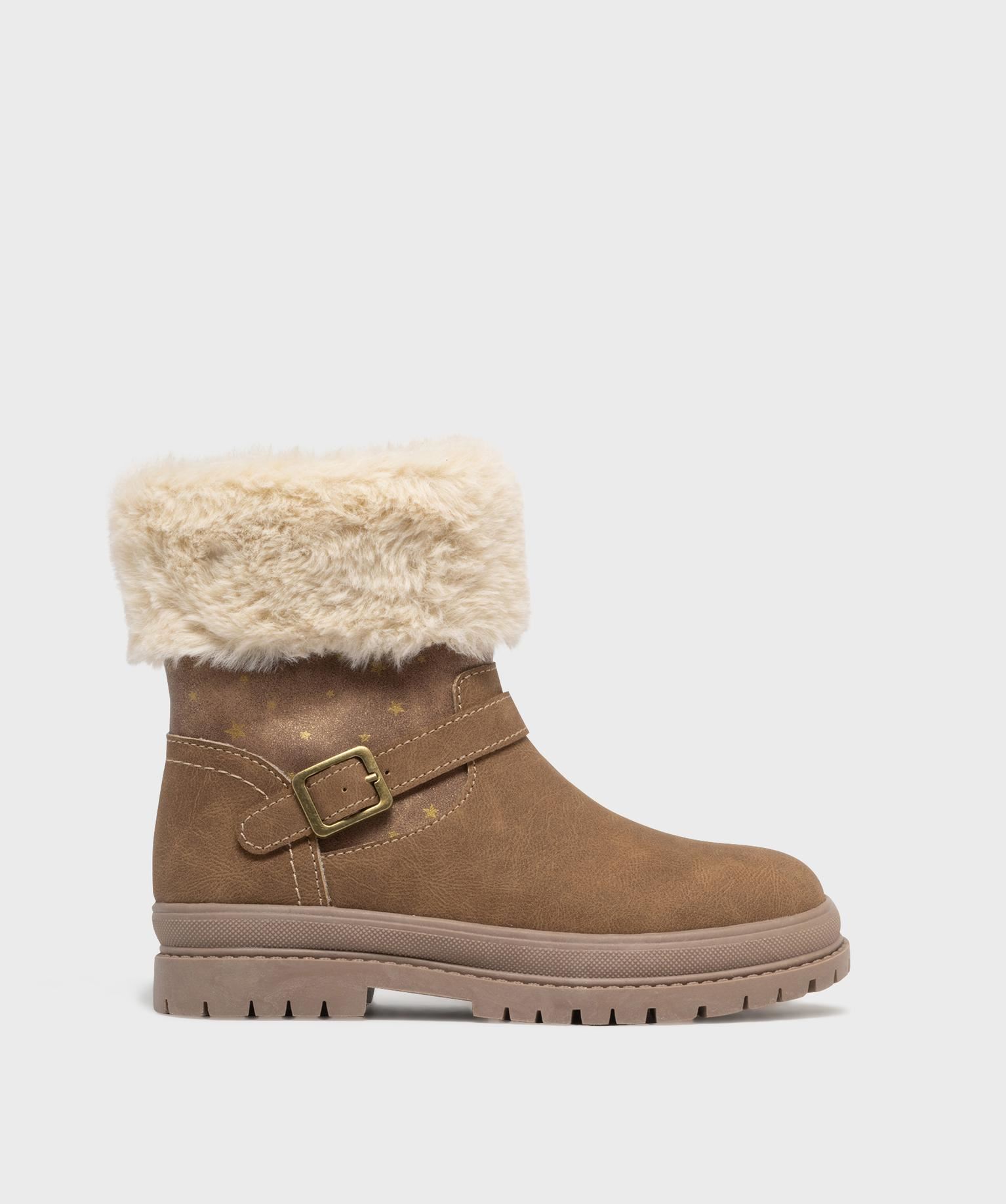 bottines zippees a col fourree et semelle crantee fille marron standard