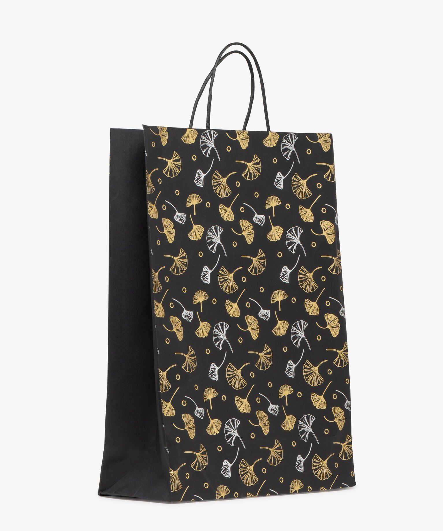 sac cadeau en papier a motifs fleuris scintillants noir standard