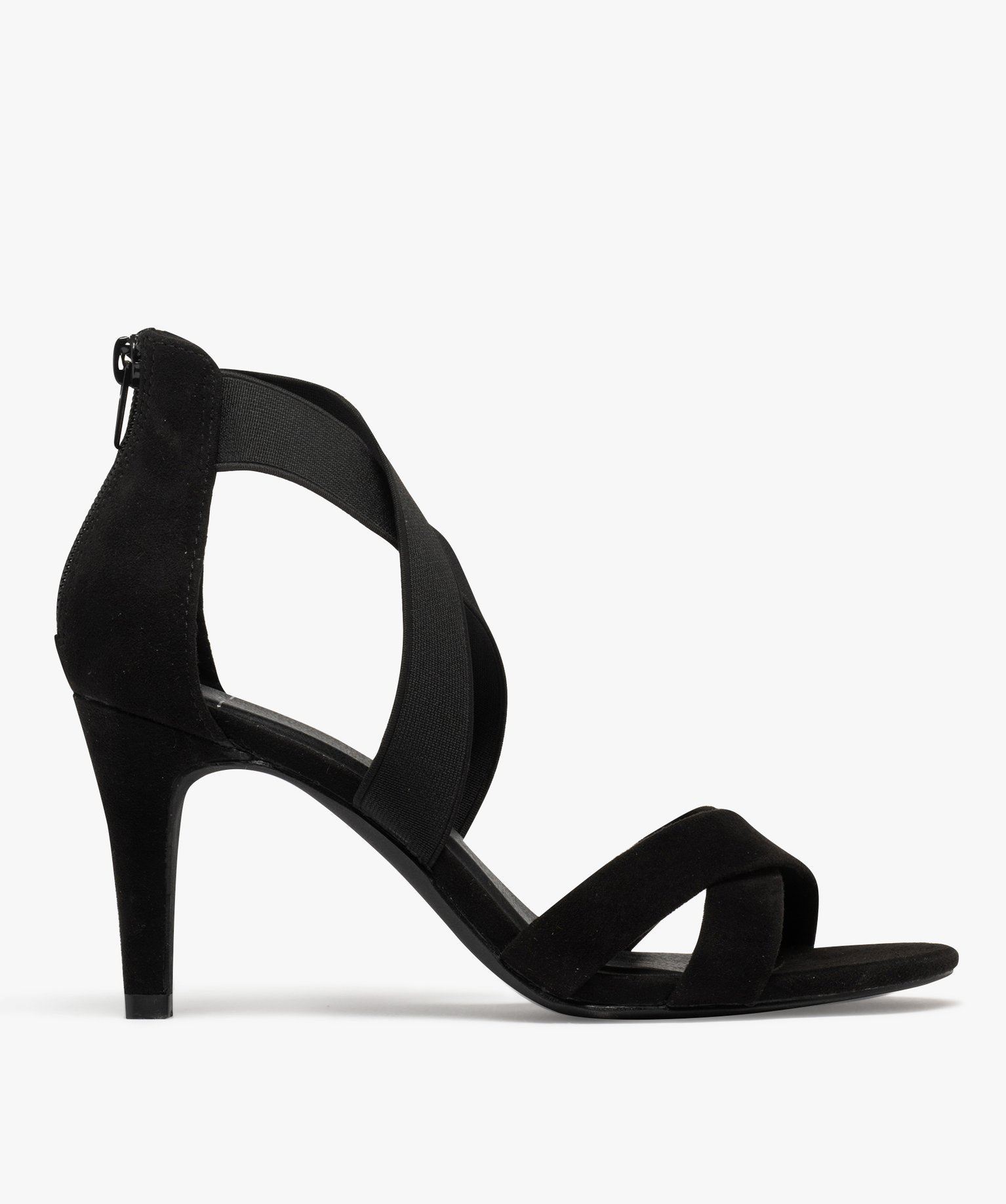 sandales a talon aiguille en suedine a brides elastiques femme noir standard sandales a talon