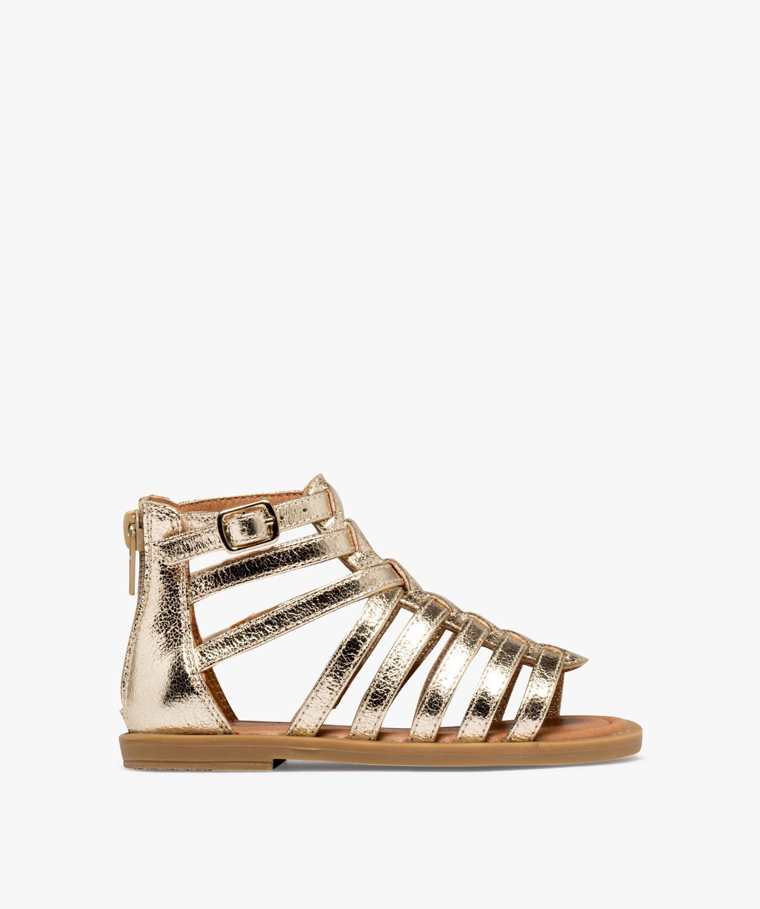 sandales spartiates montantes metallisees fille dore