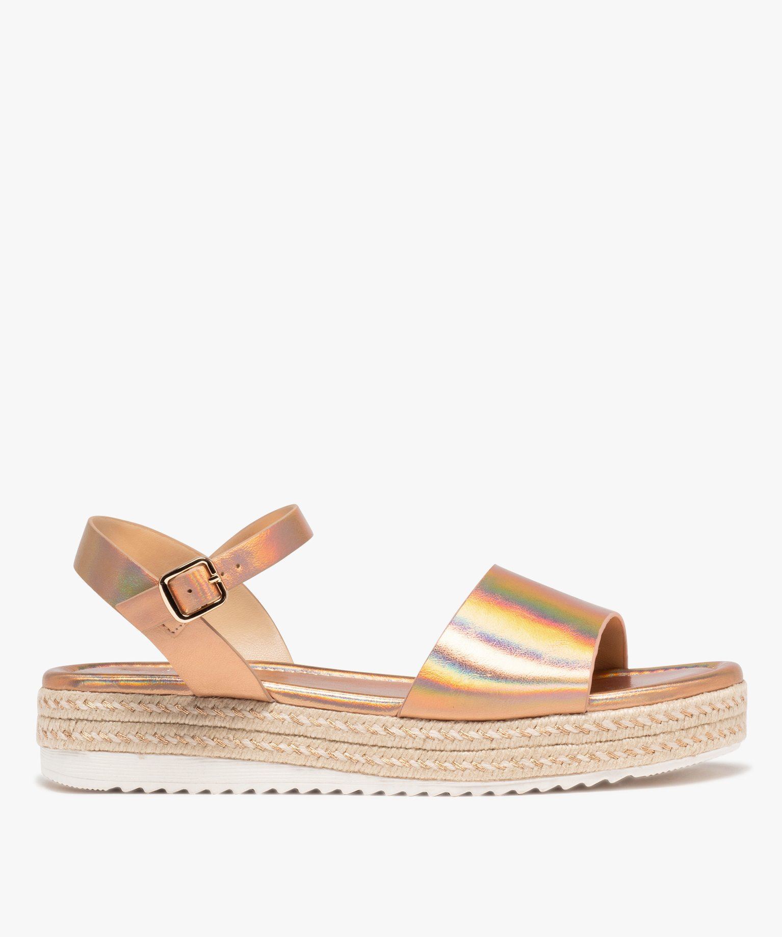 sandales metallisees a epaisse semelle de corde crantee femme rose vif