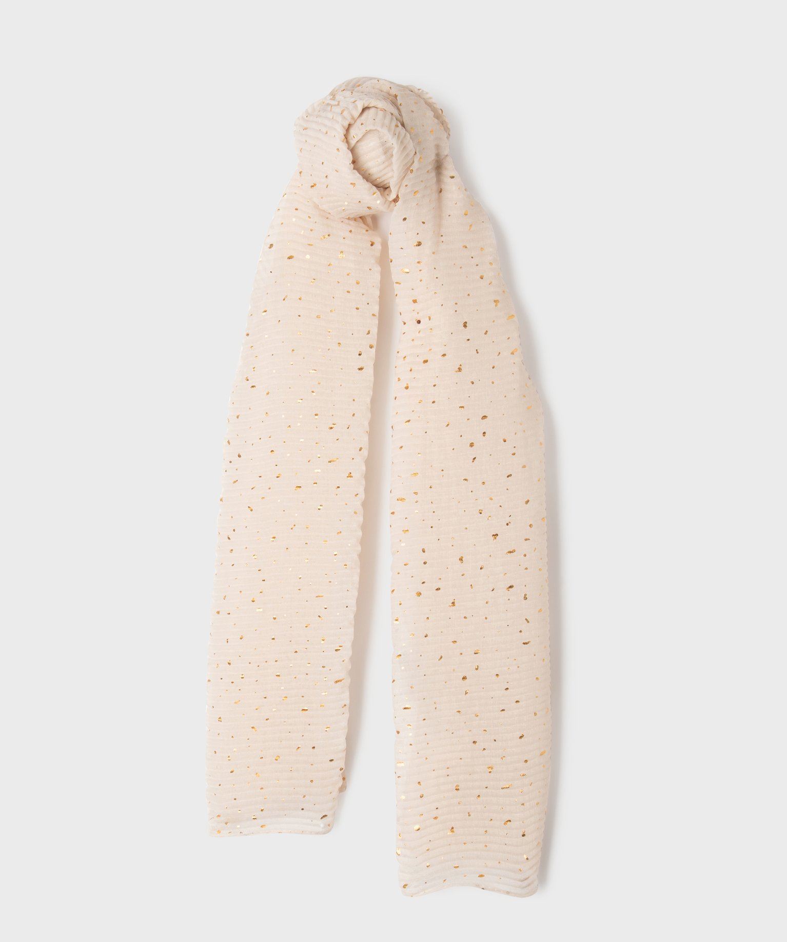 foulard rectangulaire gaufre a pois brillant femme beige