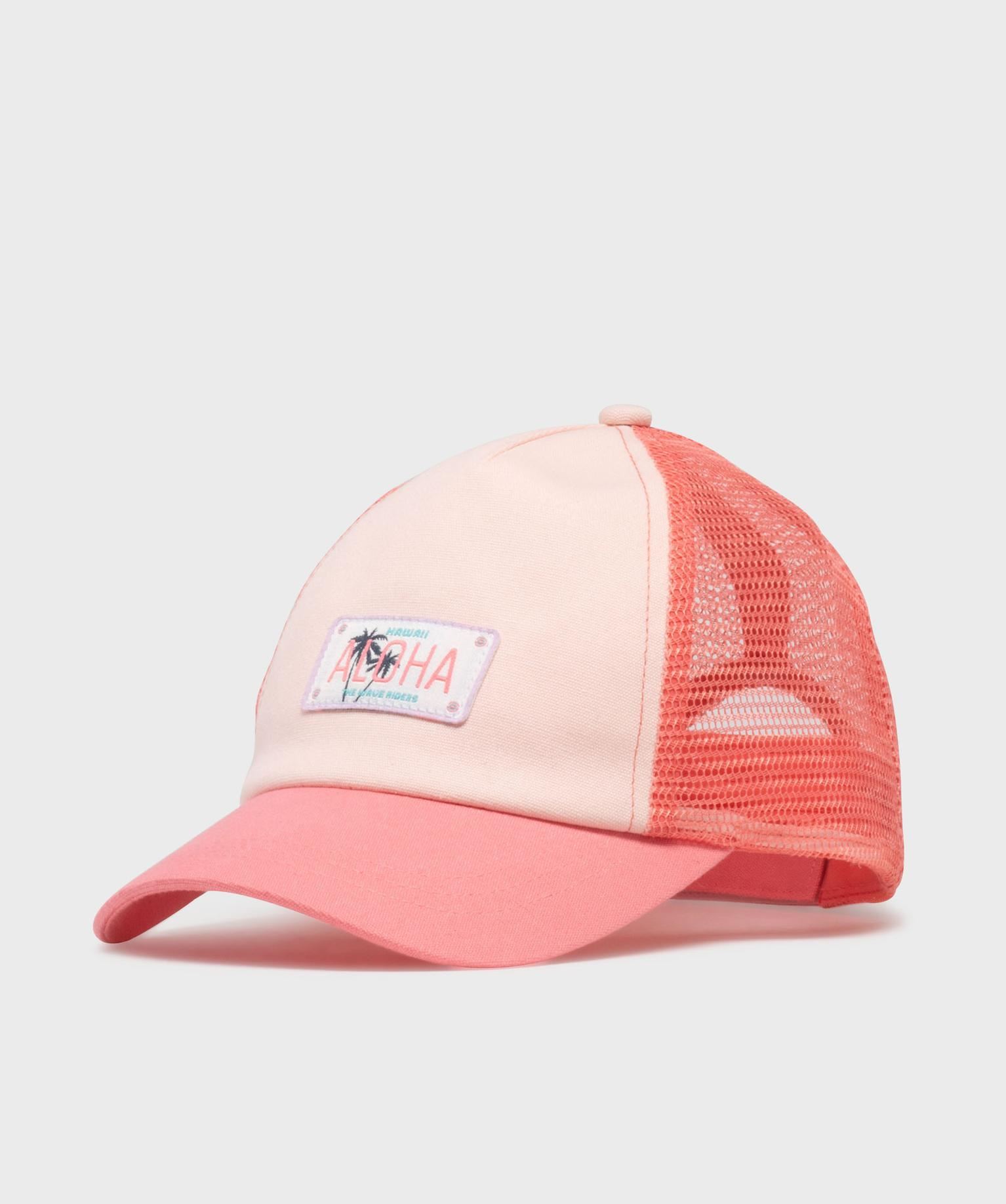 casquette en mesh et coton avec etiquette exotique motif fille rose