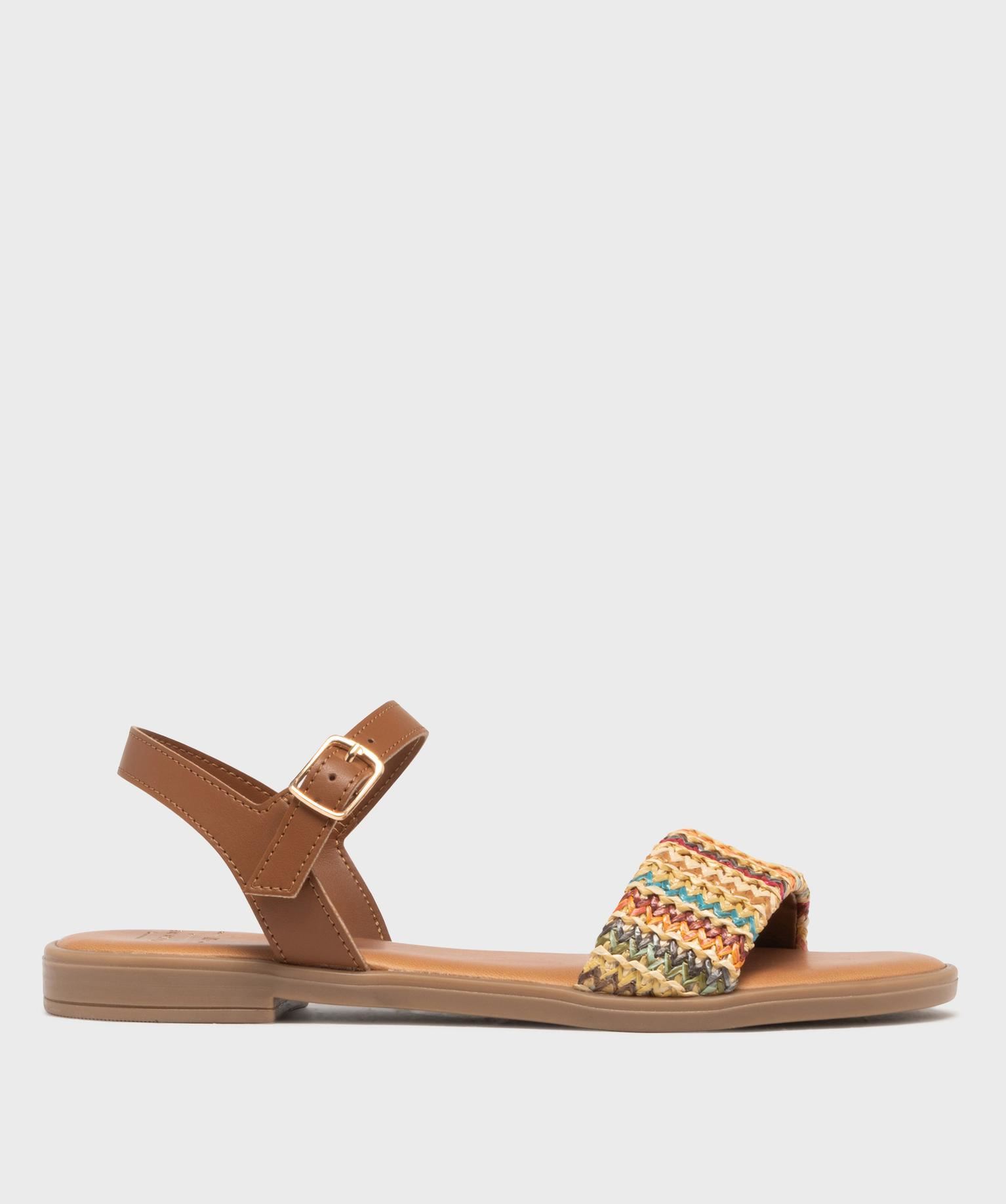 sandales plates avec bride effet raphia femme - follow me multicolore sandales plates et nu-pieds