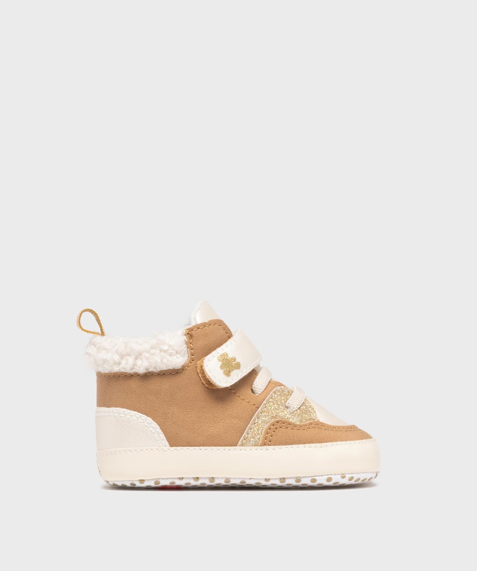 chaussons de naissance a paillettes bebe fille - lulucastagnette brun