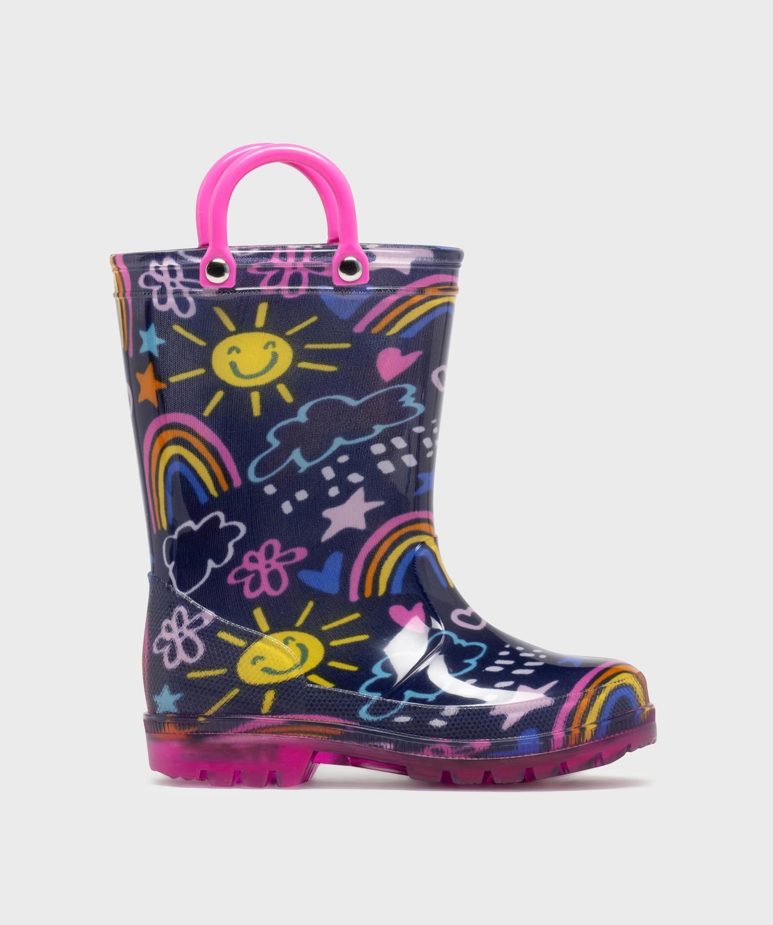 bottes de pluie a anses et semelle lumineuse fille bleu