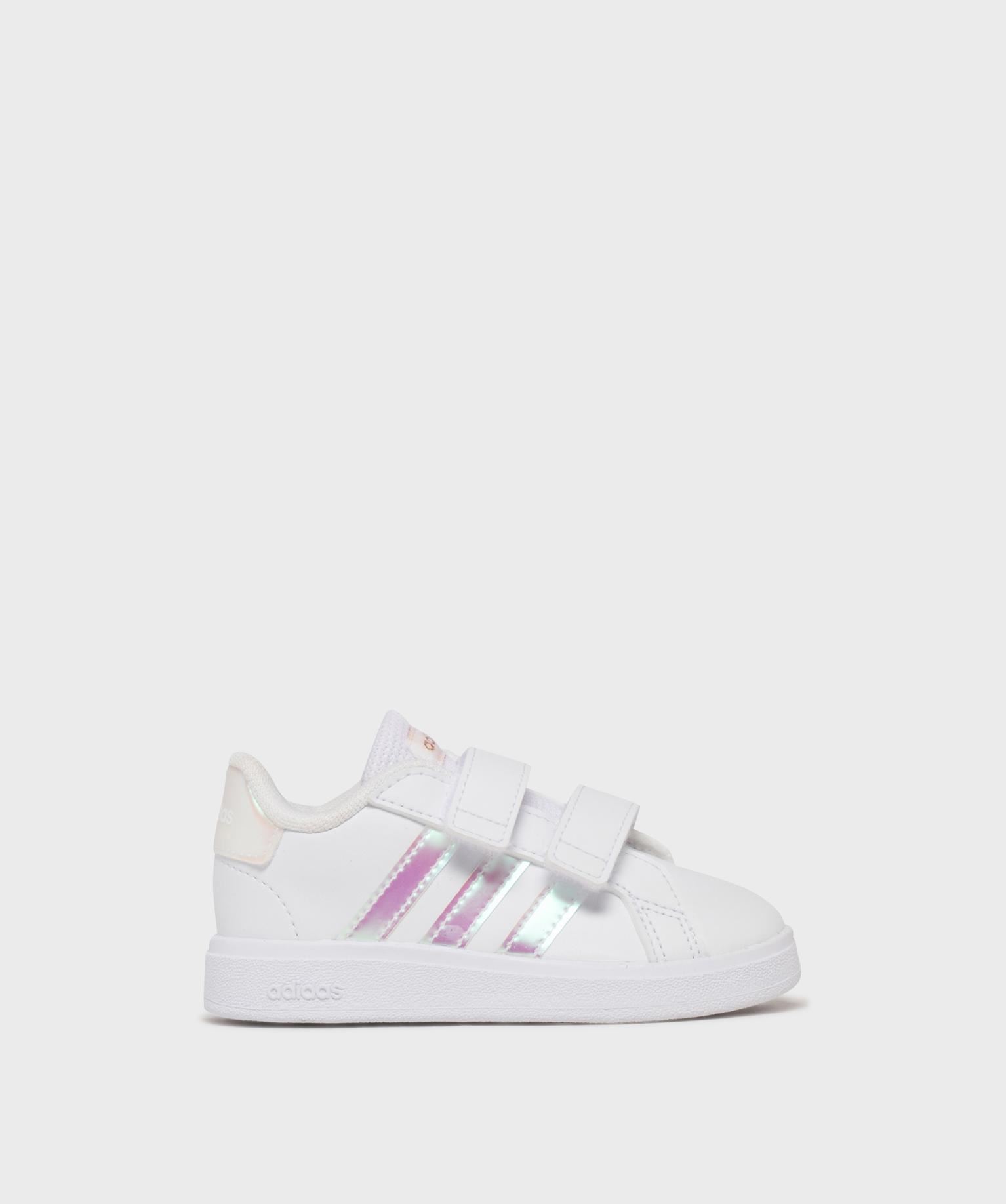 baskets grand court 2.0 fermeture scratch bebe fille - adidas blanc standard baskets et tennis