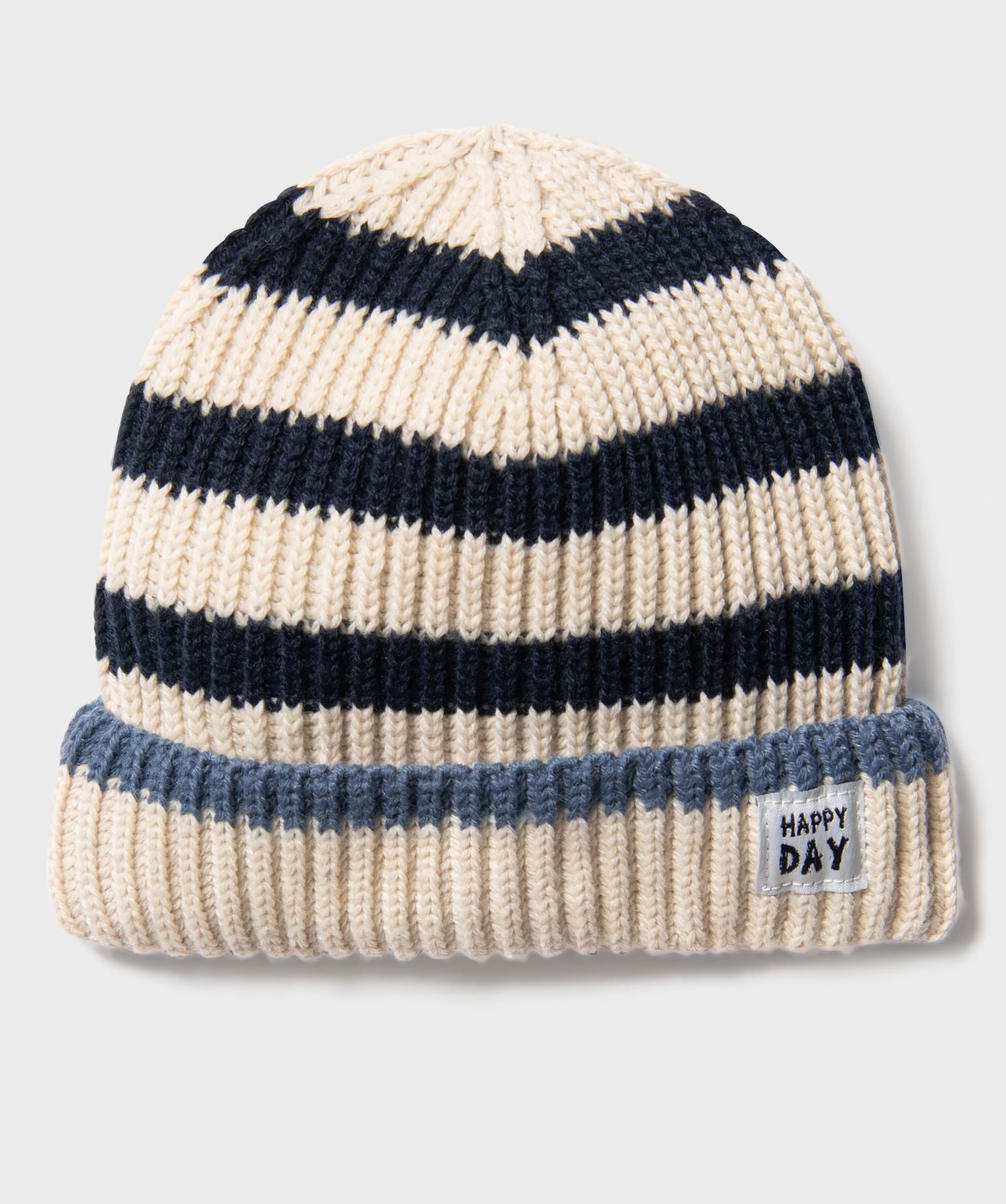 bonnet grosse maille a rayures bebe garcon beige standard