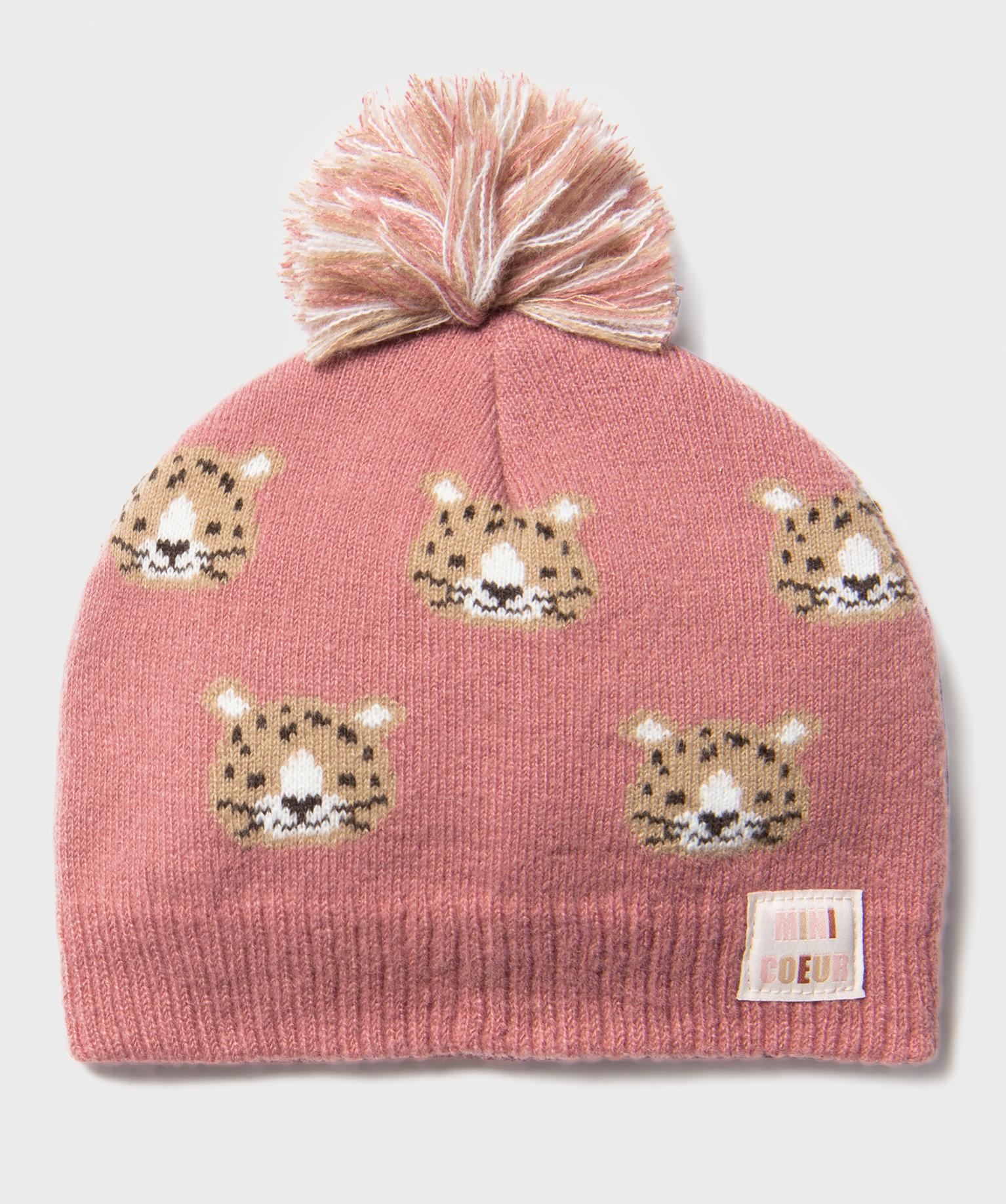 bonnet en maille a motifs felins bebe fille rose standard
