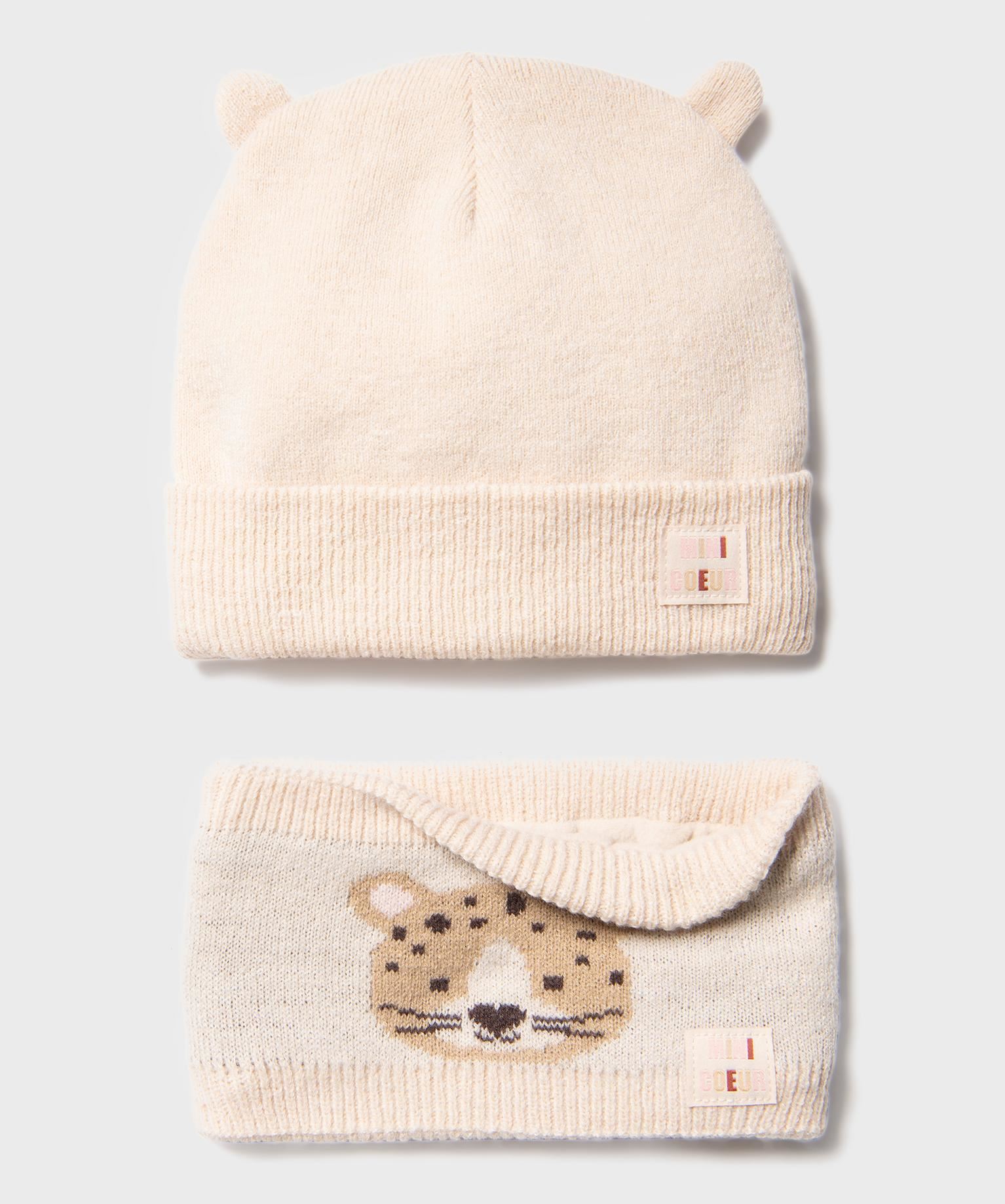 ensemble 2 pieces bonnet et tour de cou bebe fille beige standard