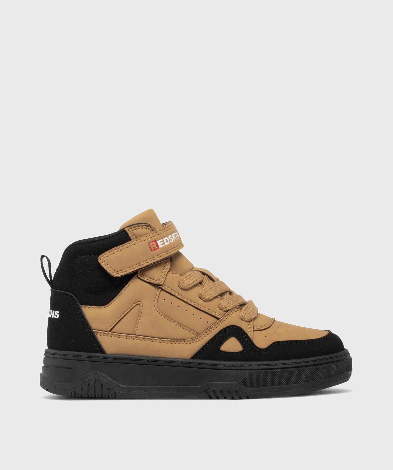 baskets montantes a lacets et scratch garcon - redskins brun baskets