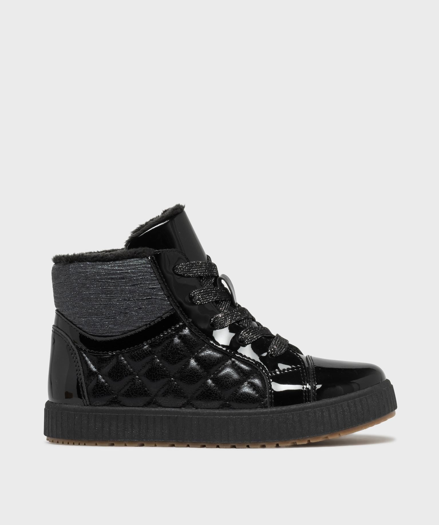 boots fourrees vernies avec lacets pailletees et matelassage fille noir standard baskets