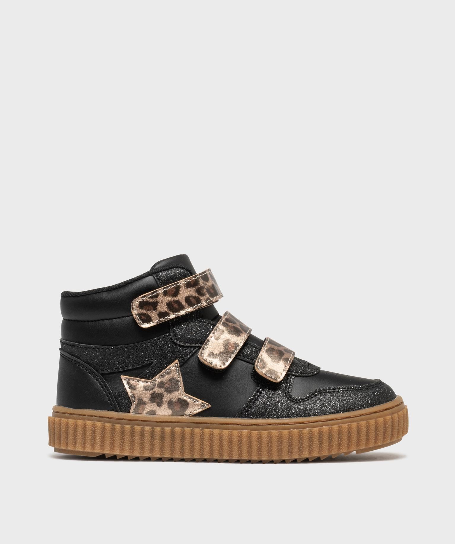 baskets montantes a scratch imprime leopard et paillettes fille noir standard baskets