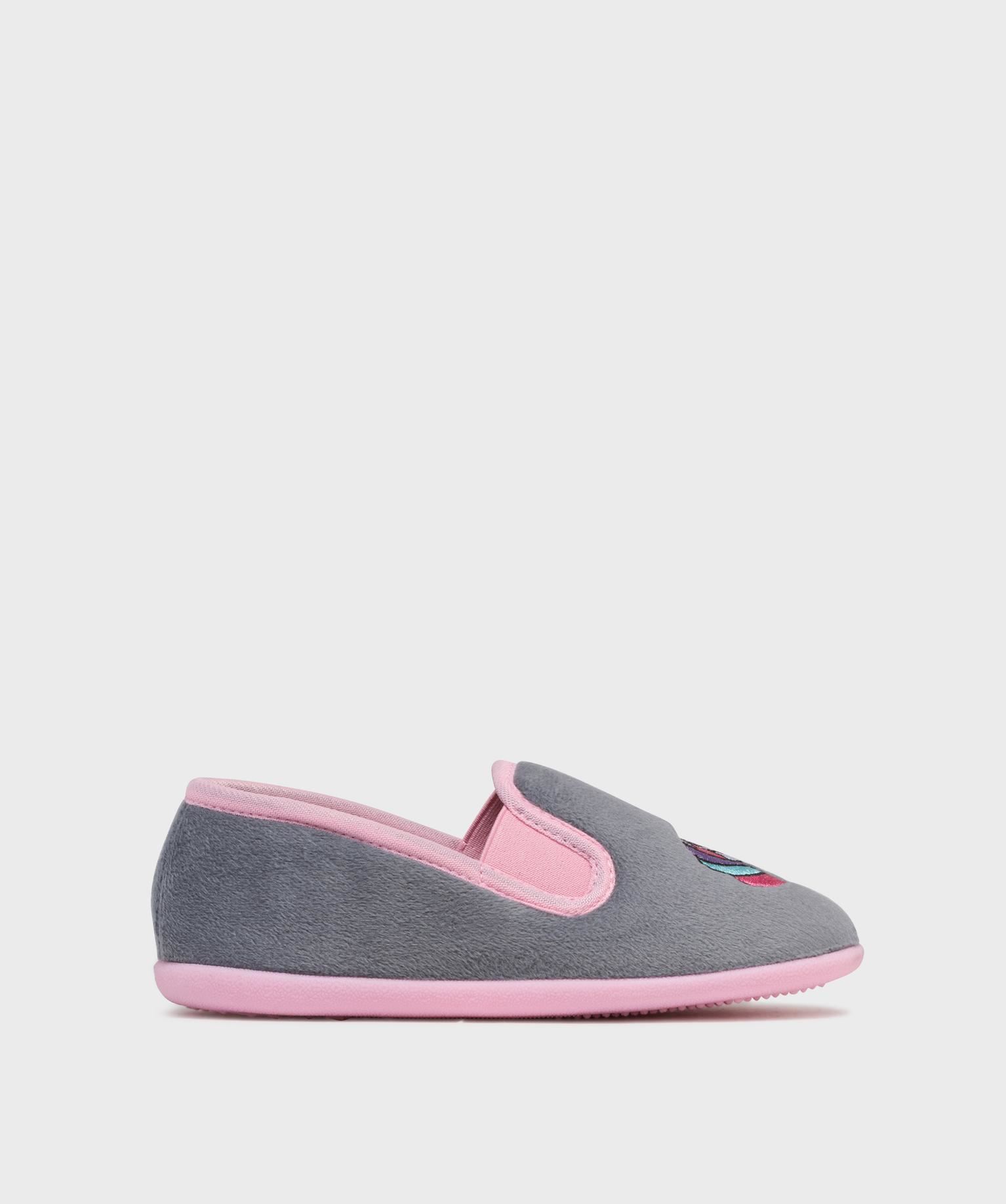 chaussons pantoufles en velours brodes licorne fille gris standard