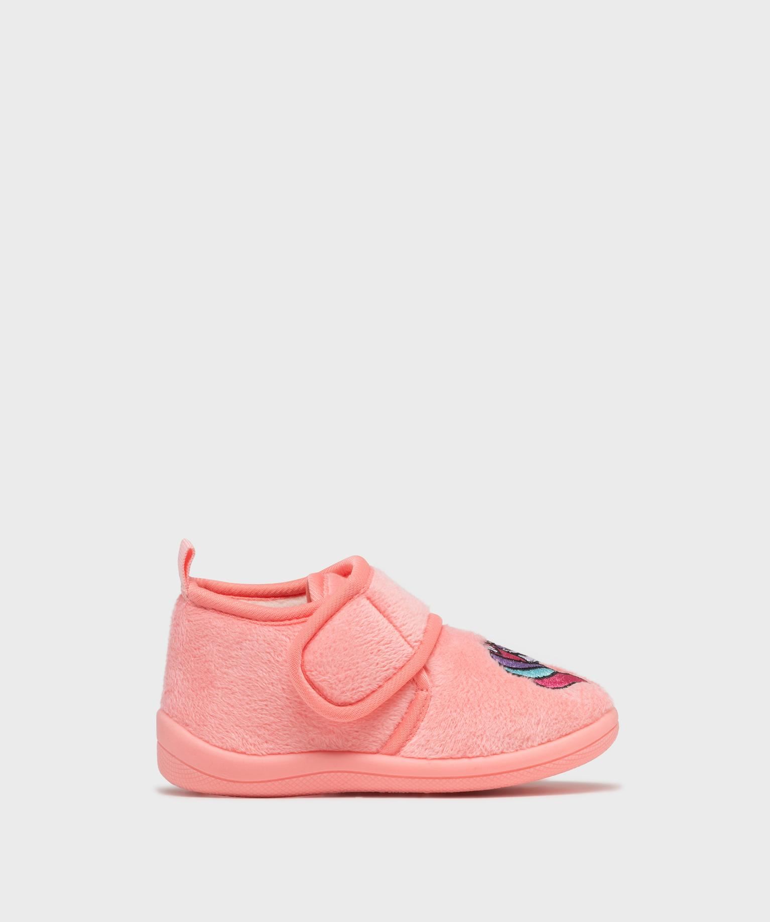 chaussons fermeture scratch avec motif licorne fille rose