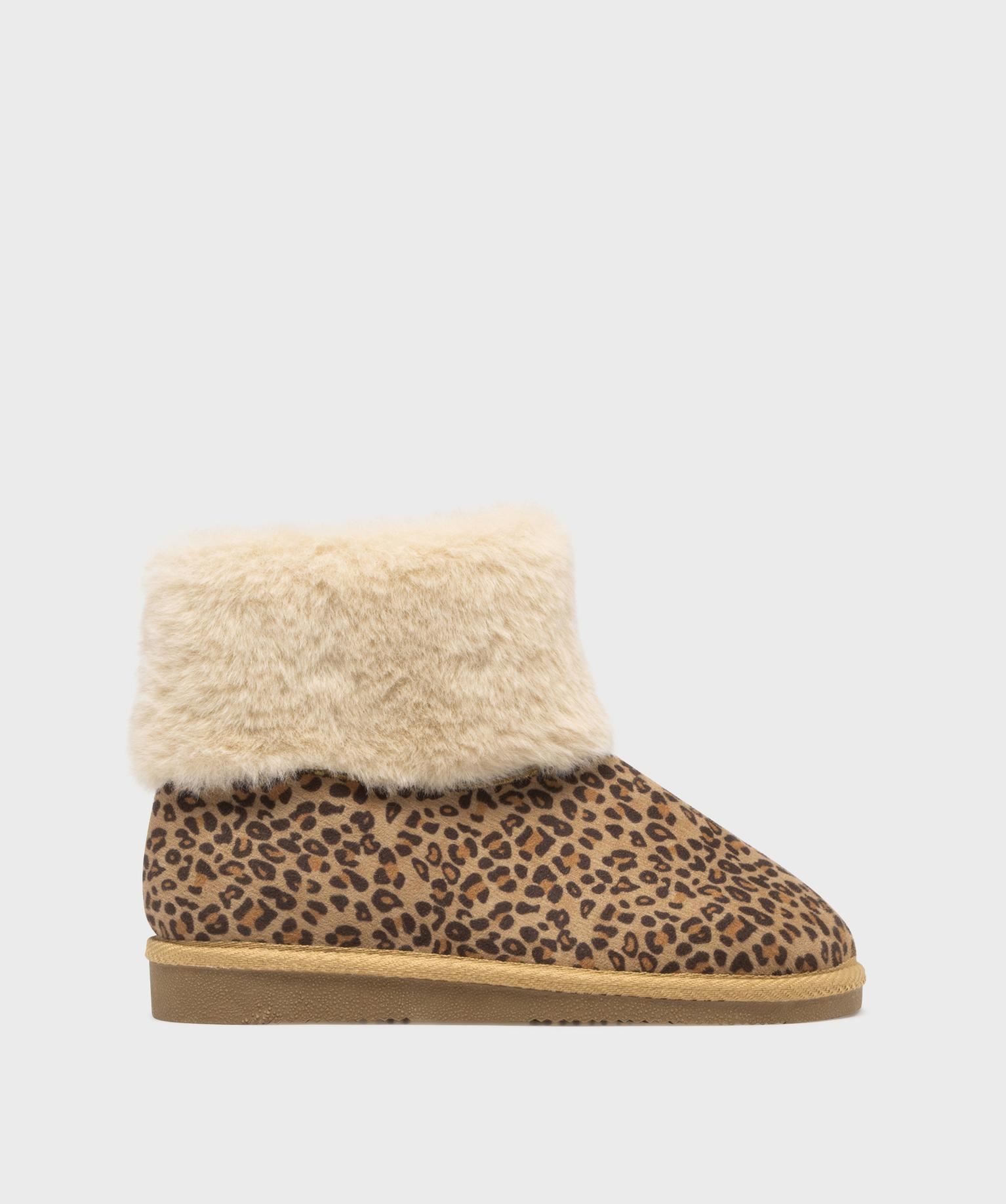 boots fourrees a motif leopard fille brun