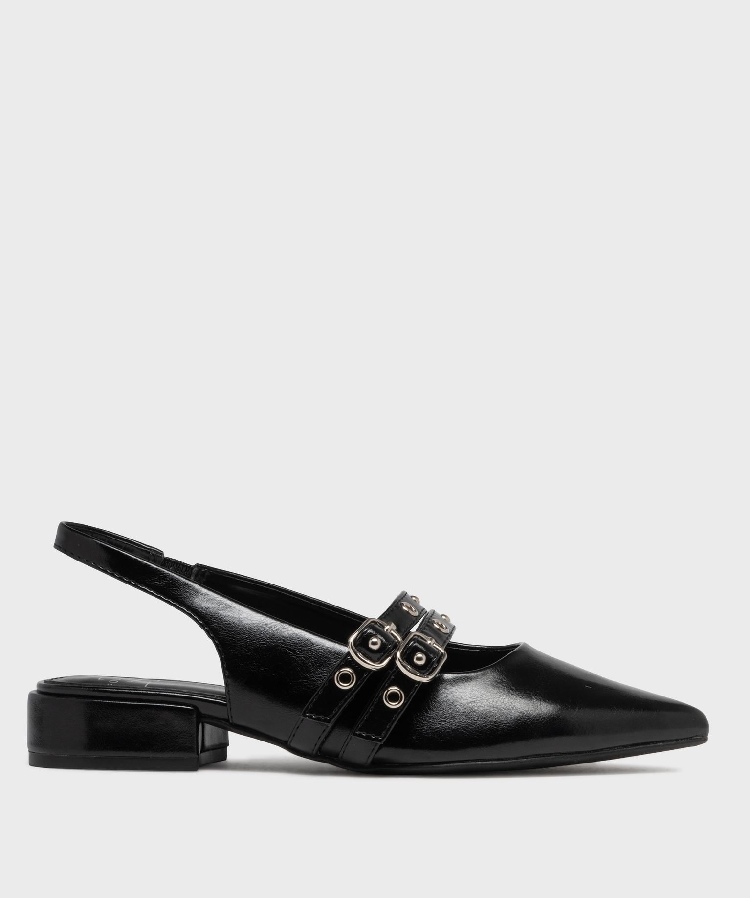 escarpins a bout pointu et arriere ouvert double bride rock noir standard