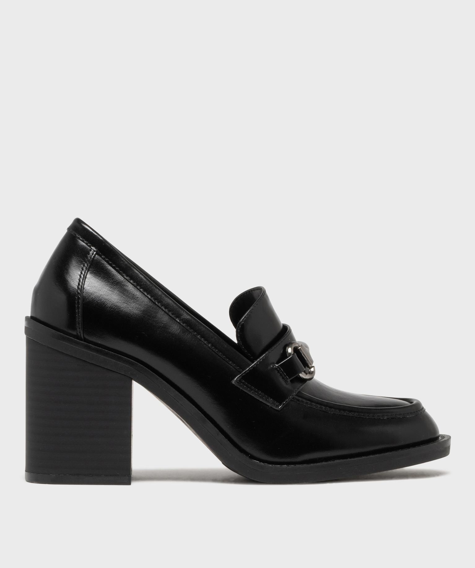 mocassins a talon bloc avec bijou metallique sur le dessus femme - 5 miles noir standard