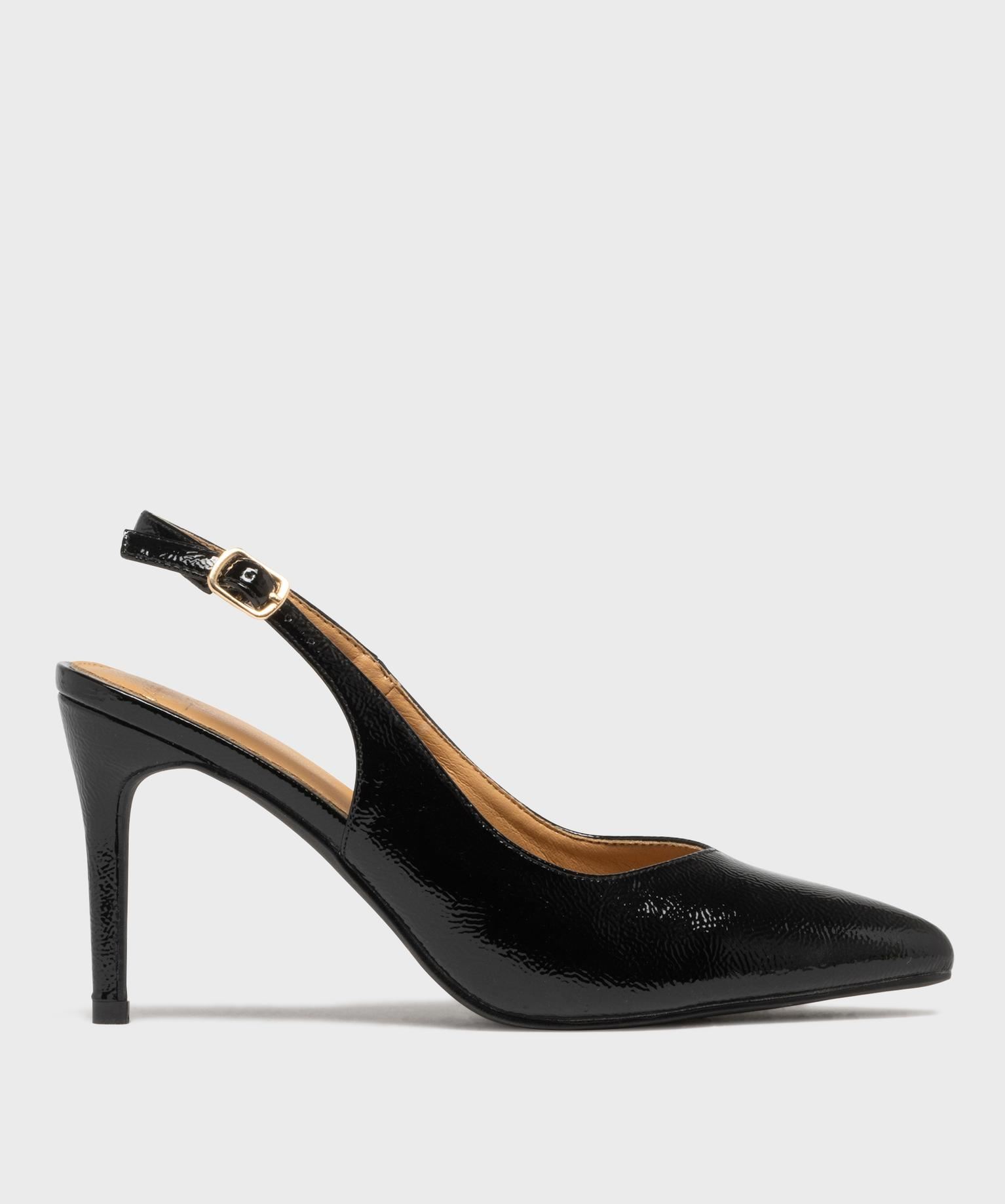 escarpins sling-back vernis a bout pointu et talon aiguille femme - valentina baldano noir standard
