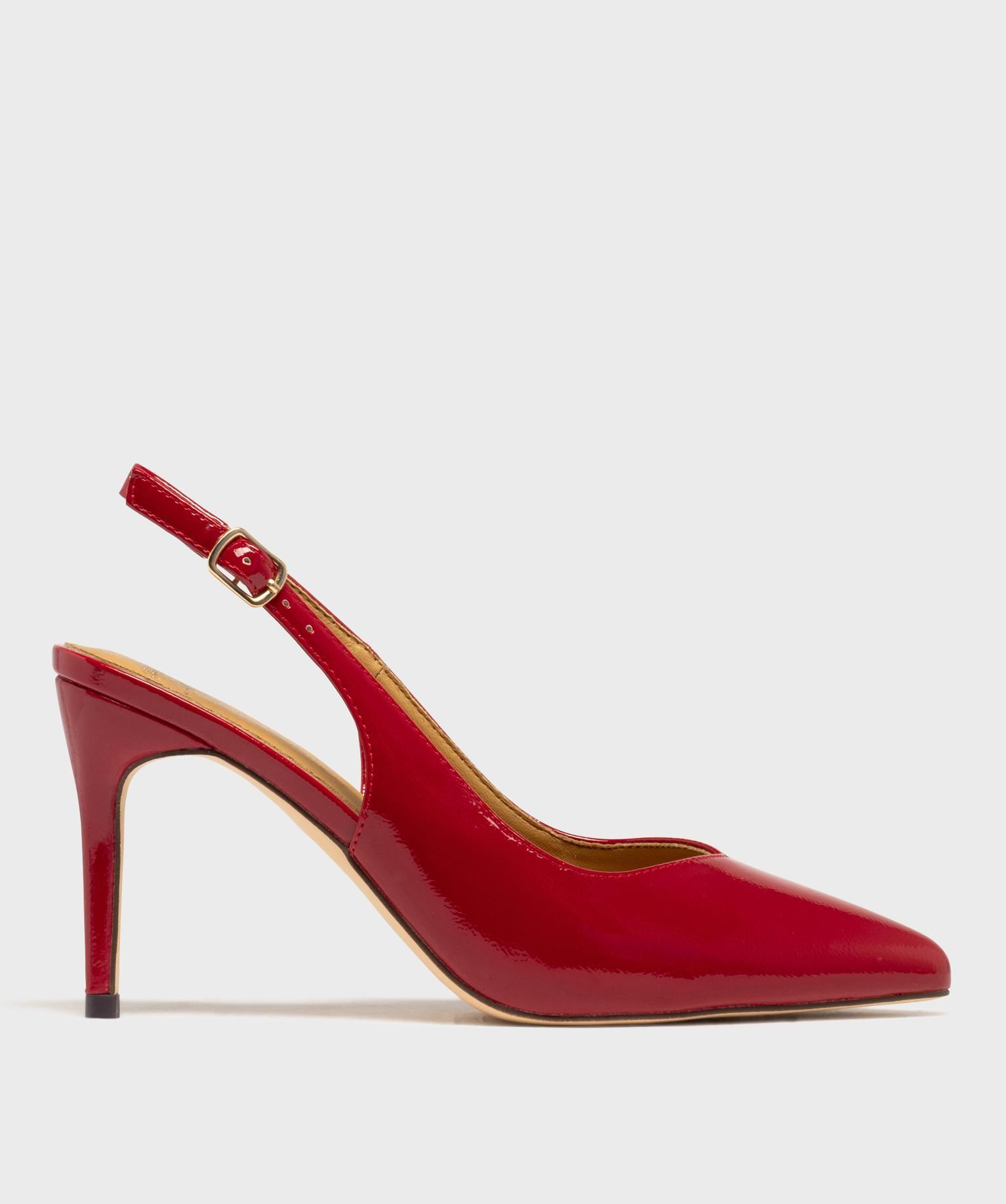 escarpins sling-back vernis a bout pointu et talon aiguille femme - valentina baldano rouge vif