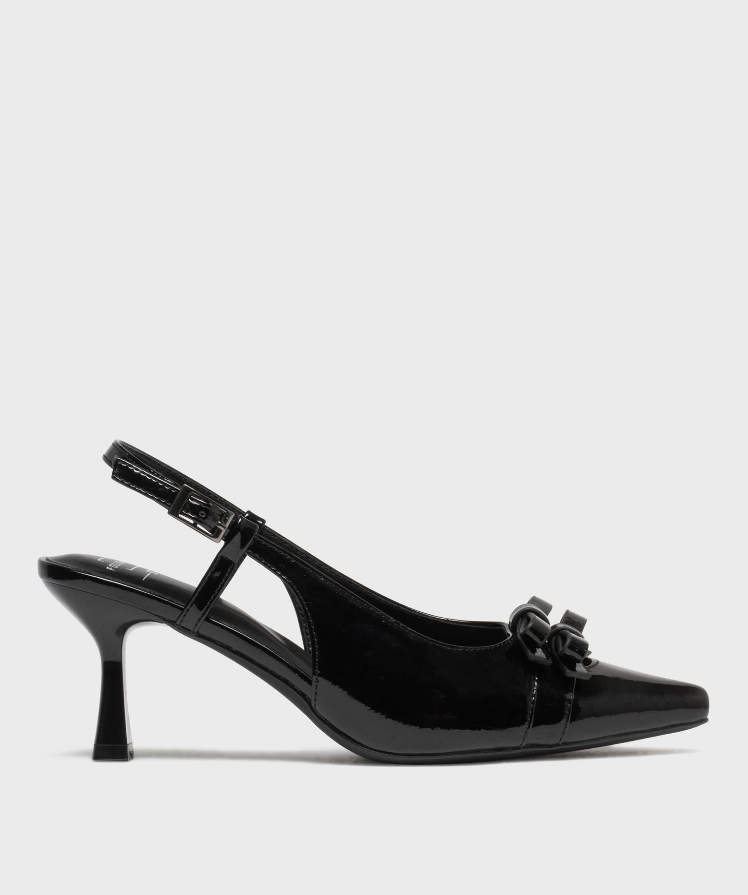 escarpins sling-back vernis a bout pointu et talon femme - follow me noir standard