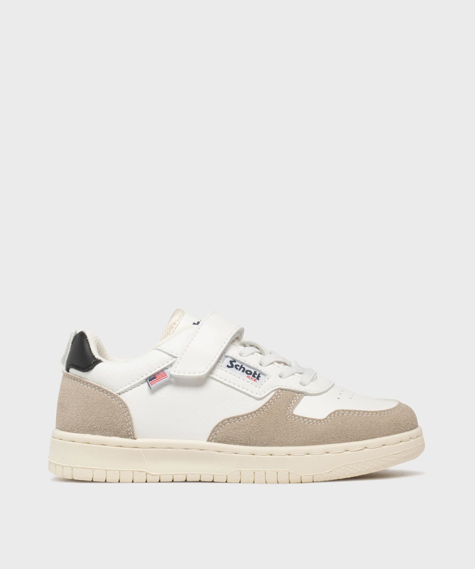 baskets basses a lacets elastiques et scratch garcon - schott blanc standard baskets