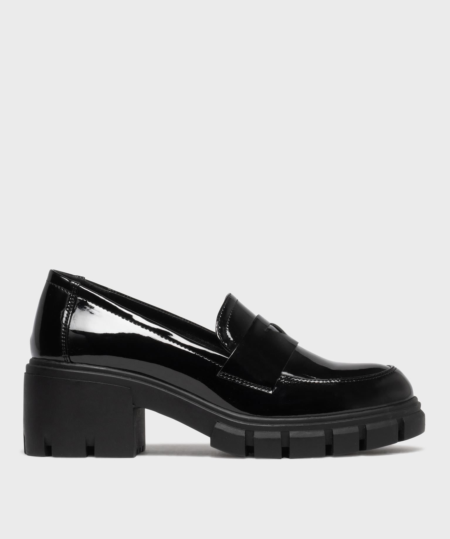 mocassins vernis sur semelle crantee et talon bloc femme - 5 miles noir standard