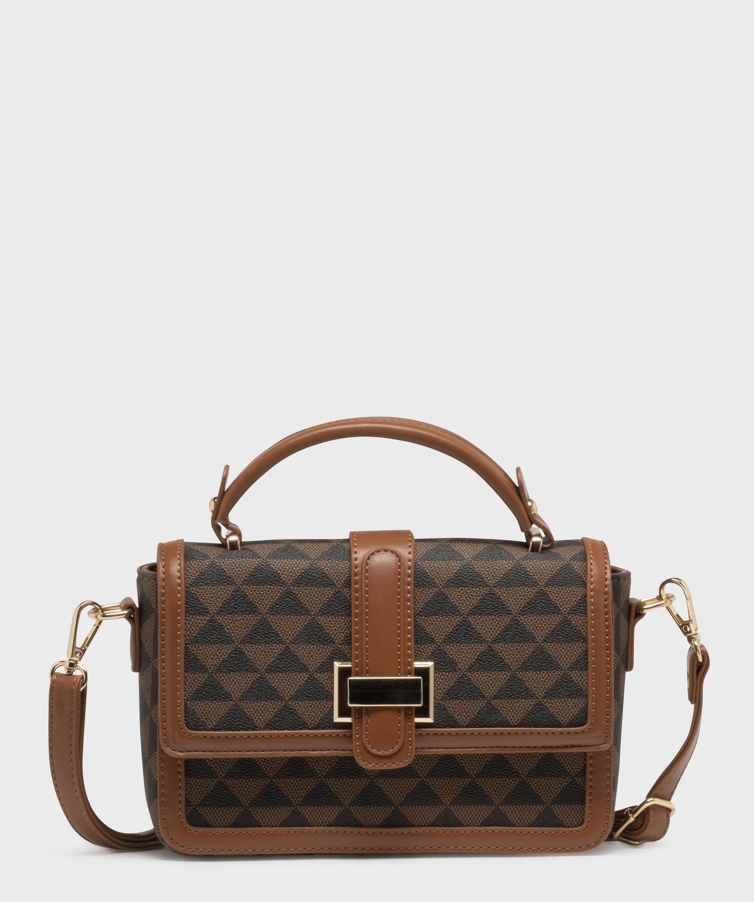 sac a main compact imprime a bandouliere amovible femme marron fonce sacs bandouliere