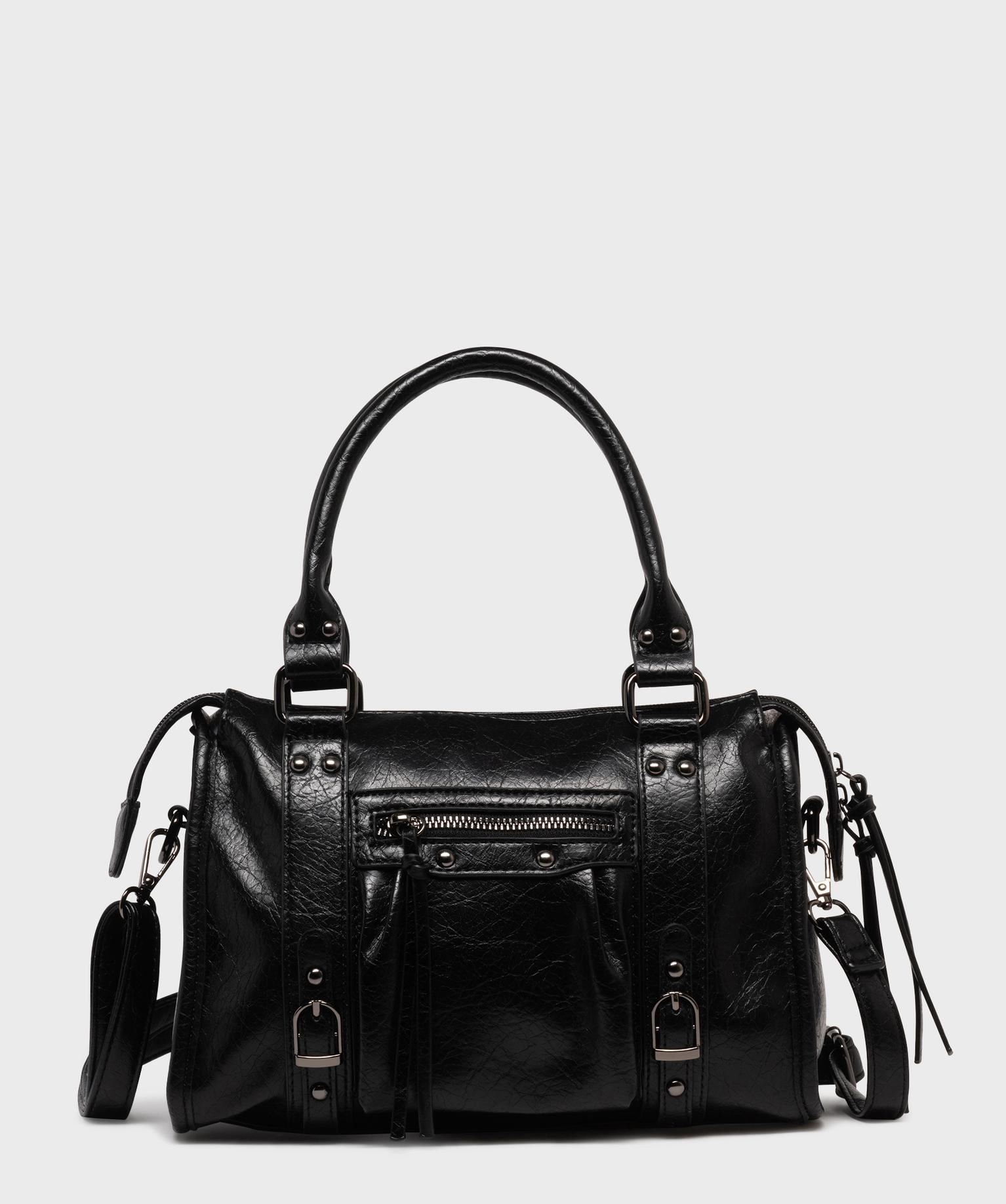 sac a main verni mat a clous et bandouliere amovible femme noir standard sacs a main