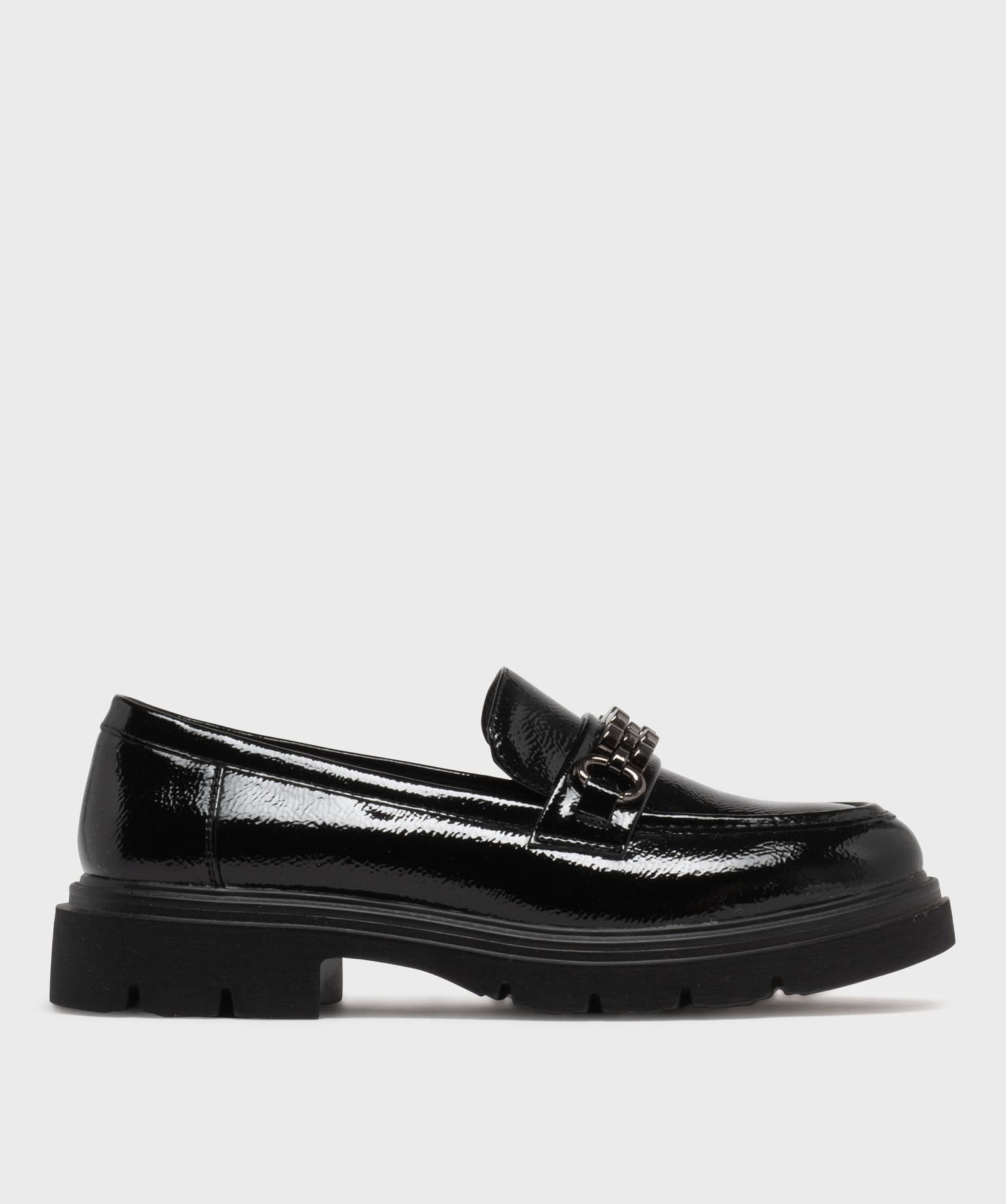 mocassins chunky vernis a epaisse semelle crantee femme noir vif mocassins