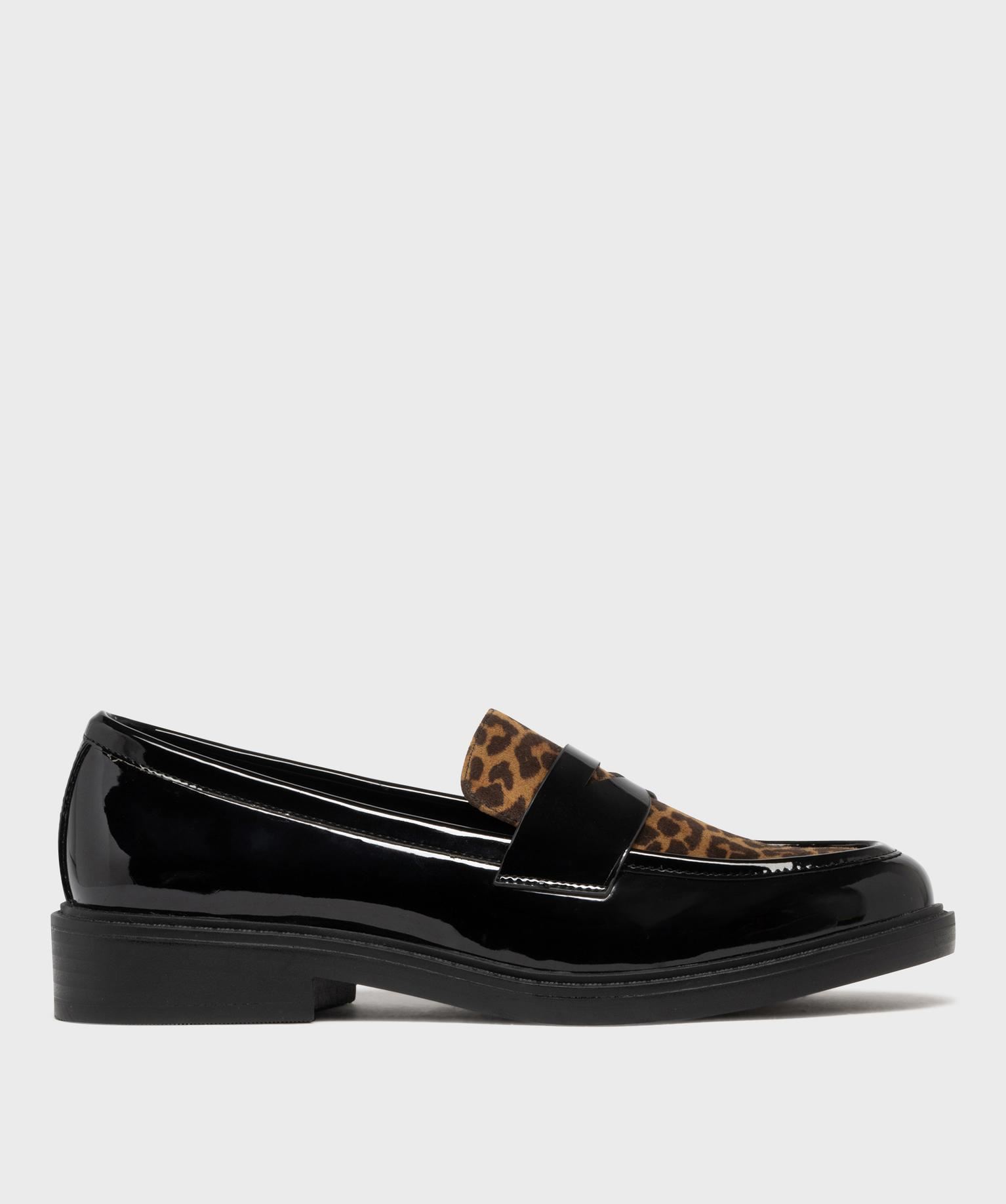 mocassins vernis avec dessus a motif leopard femme - follow me noir standard mocassins