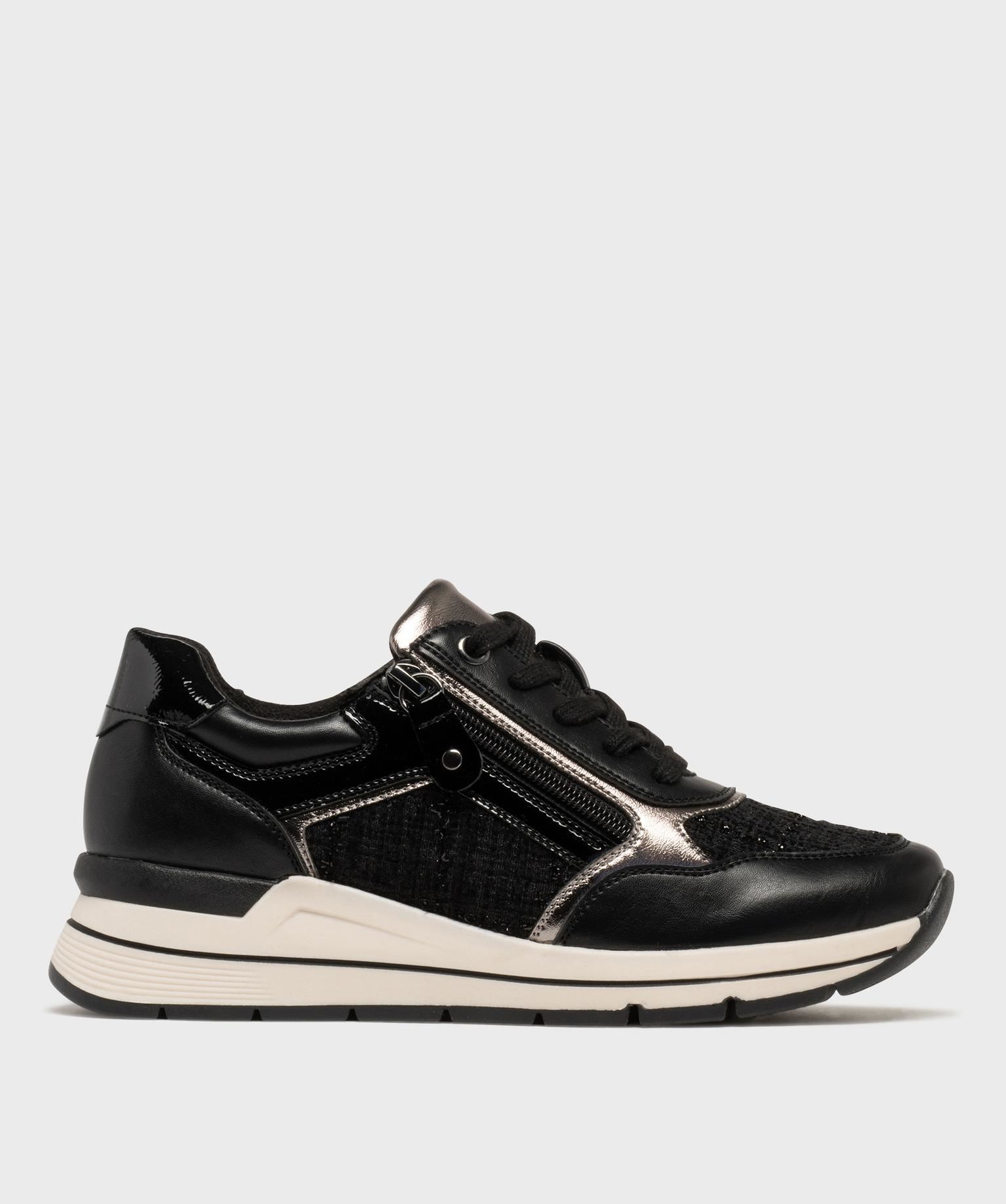 baskets a talon compense et details brillants femme noir