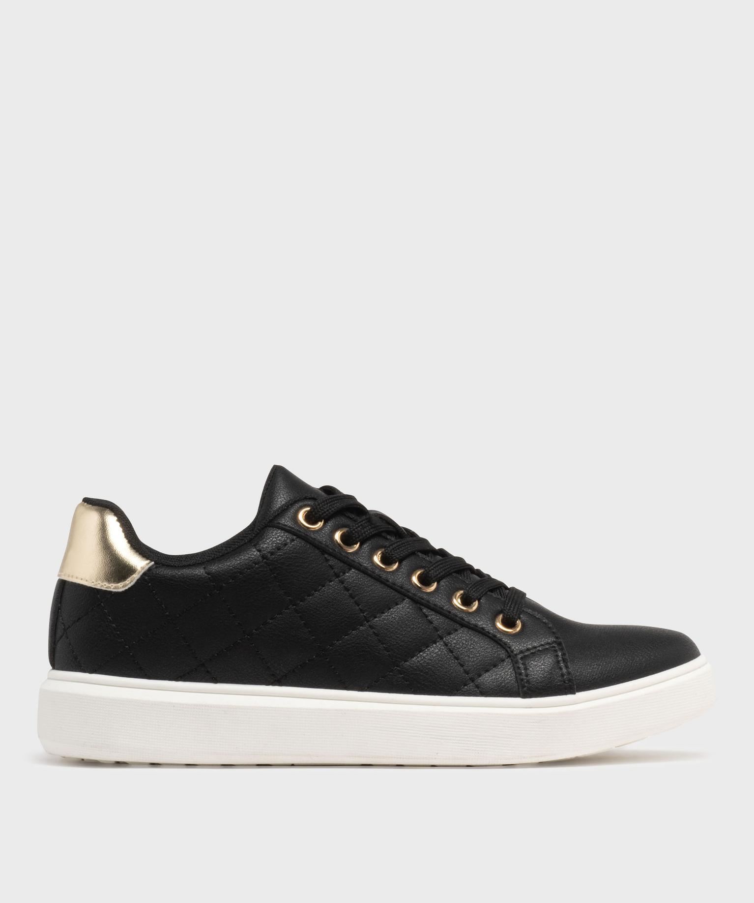 baskets basses de ville a details brillants et matelasses femme noir standard