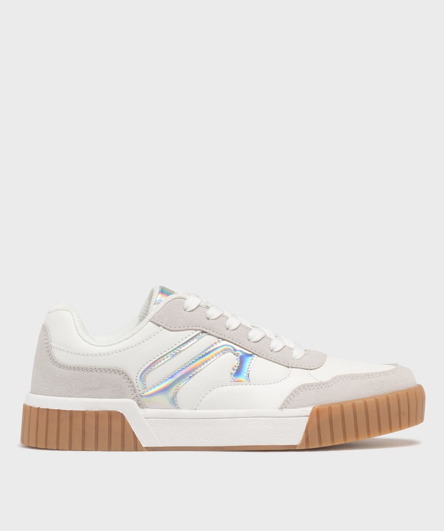 baskets basses a epaisse semelle et details irises femme blanc standard