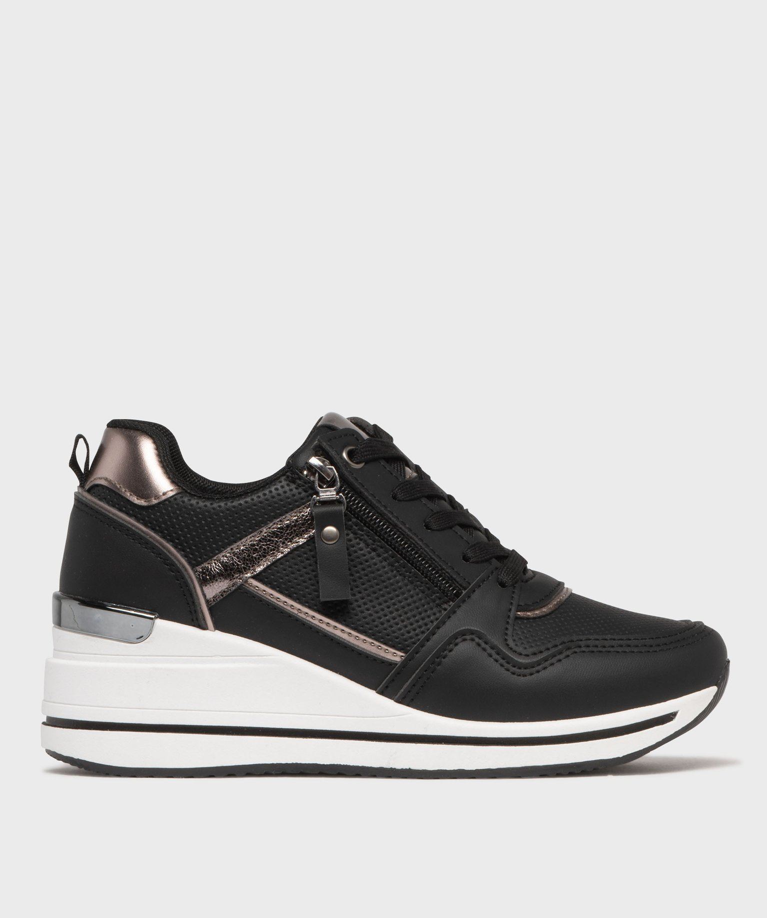 baskets a talon compense et details brillants femme noir standard