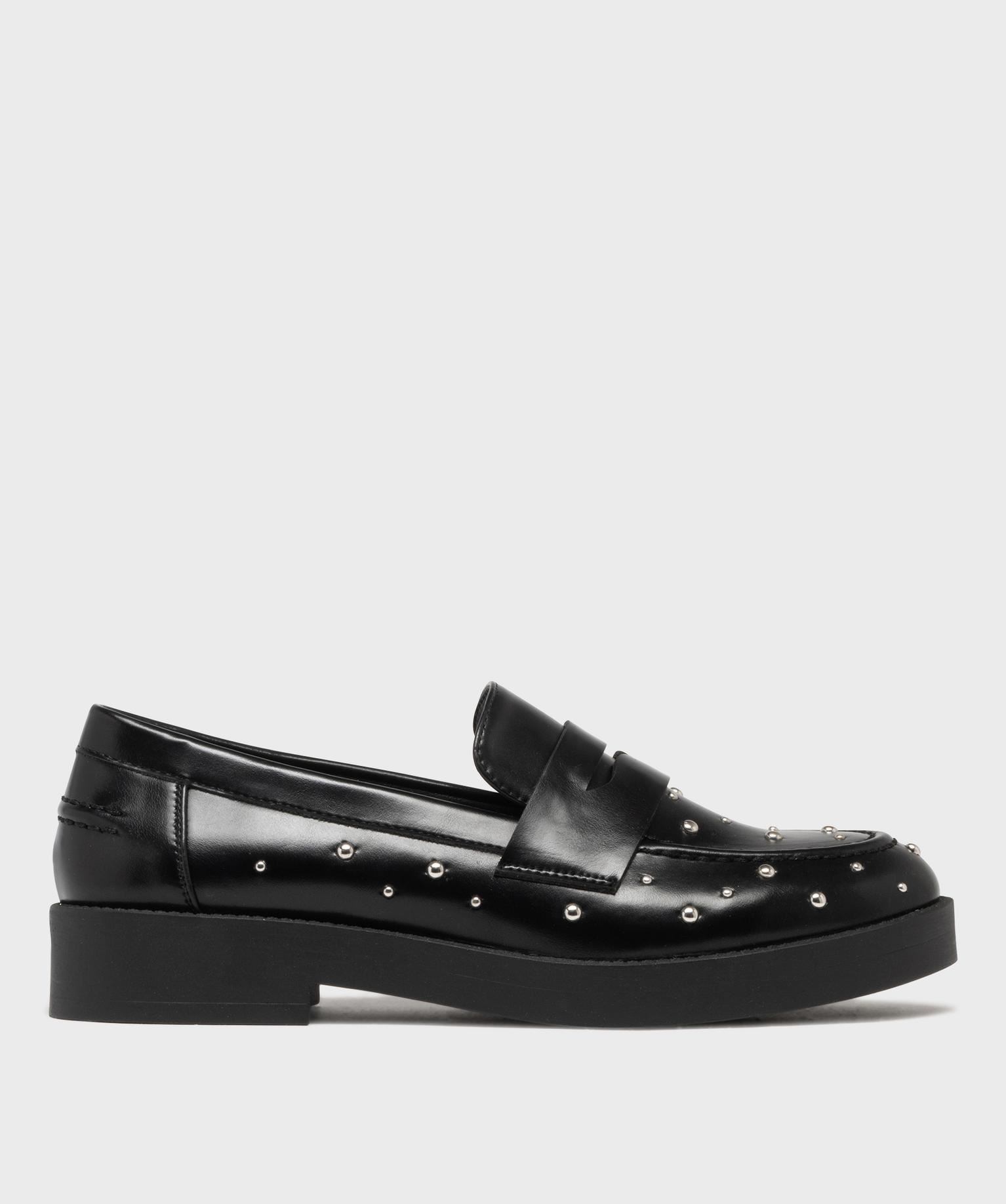 mocassins avec clous metalliques sur semelle plateforme femme - follow me noir standard mocassins