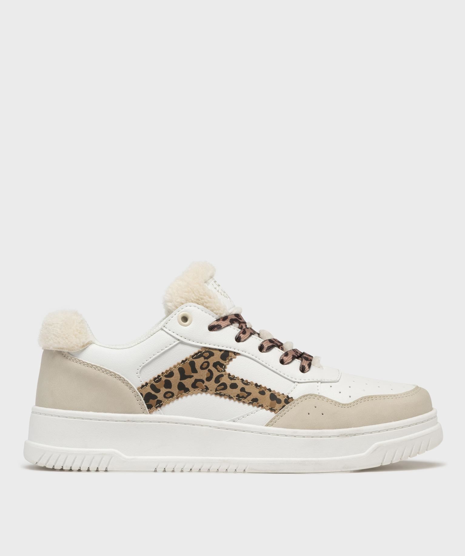 baskets avec empiecements leopard et fausse fourrure femme - 5 miles blanc standard