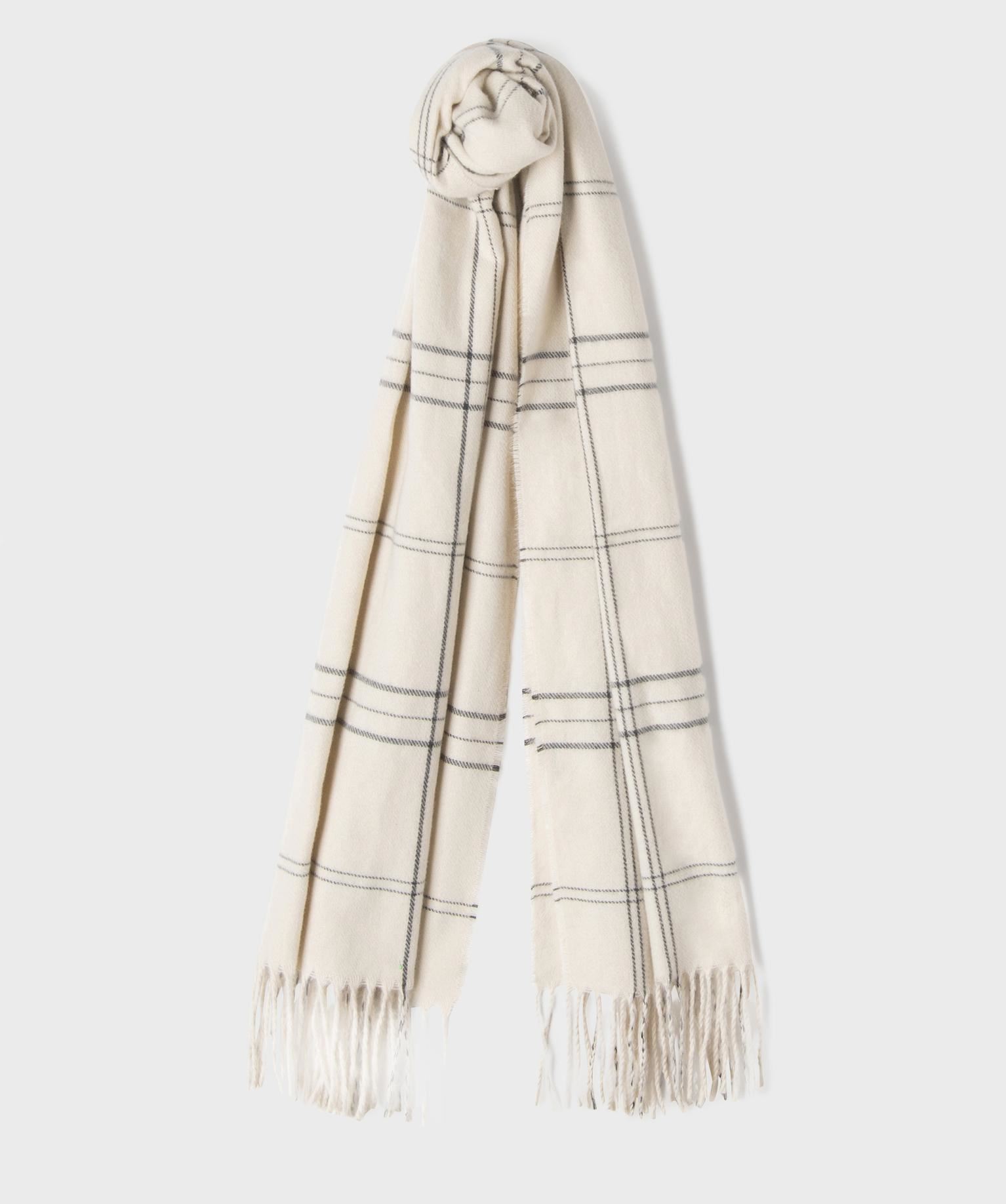 echarpe a carreaux et finitions franges femme beige