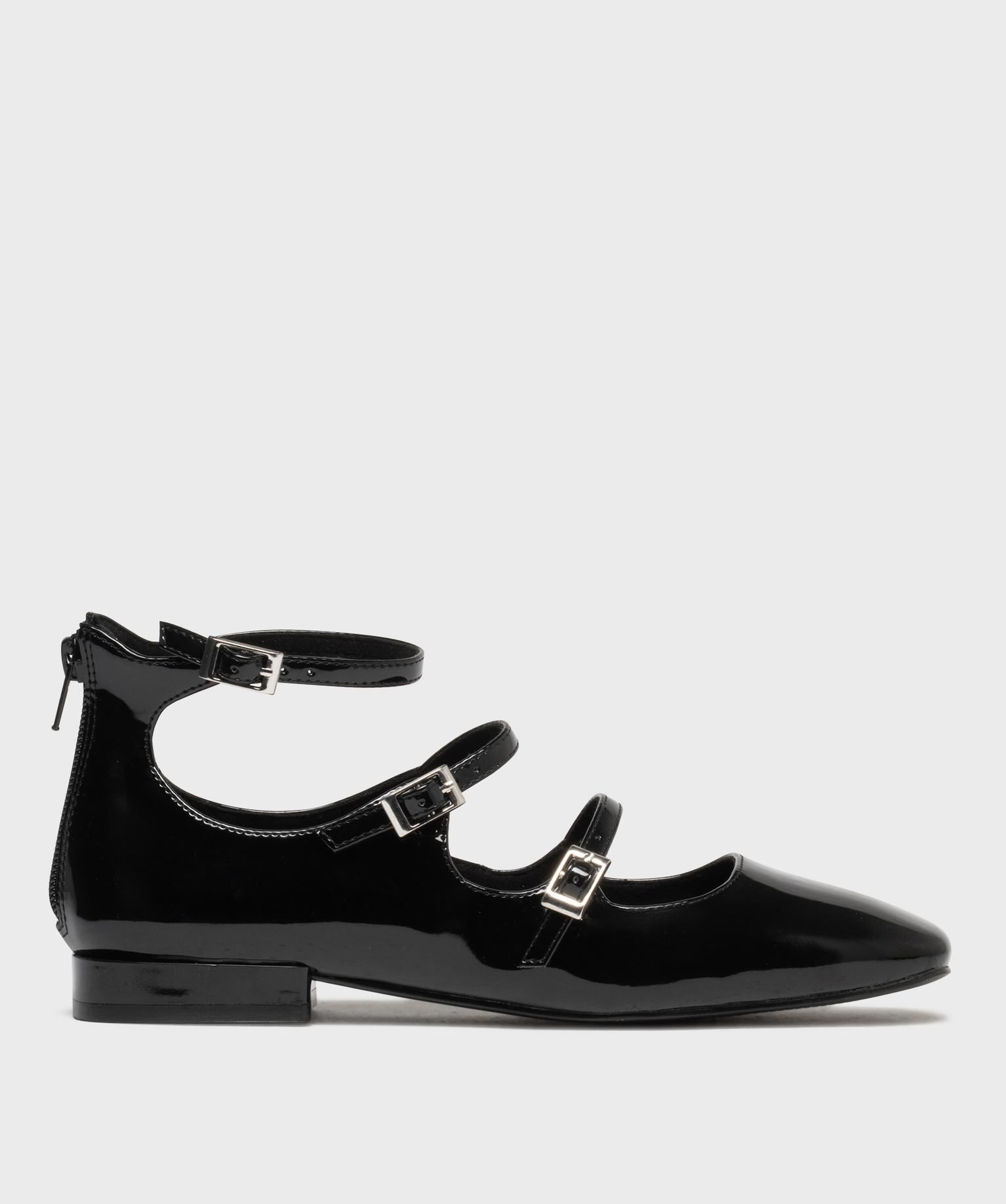 ballerines vernies avec brides et zip au talon femme - follow me noir vif ballerines