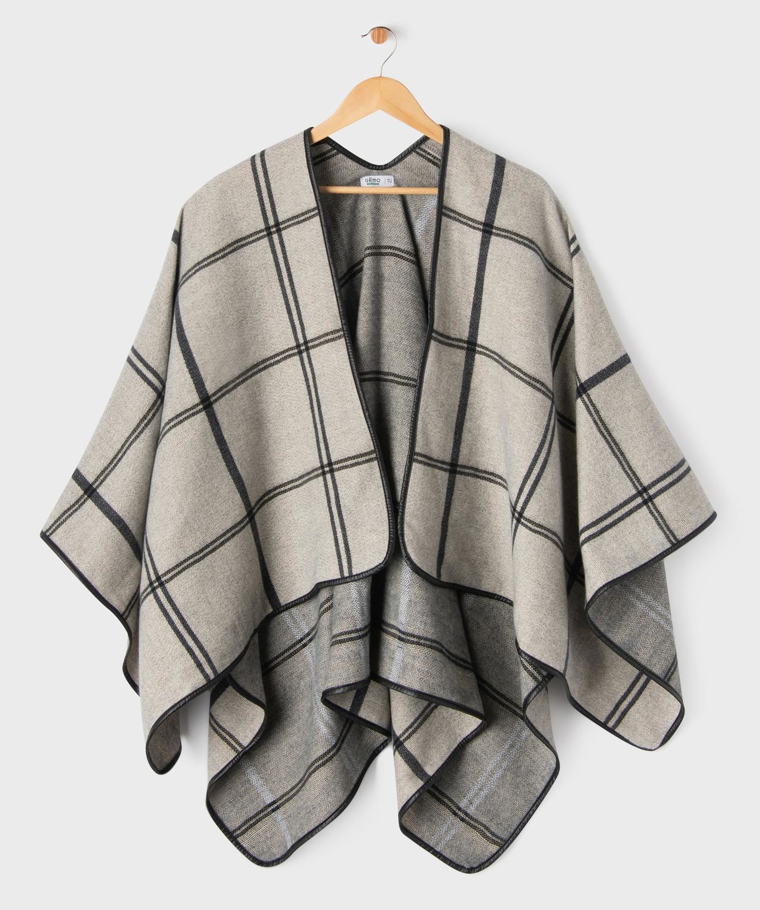 echarpe poncho a carreaux femme gris