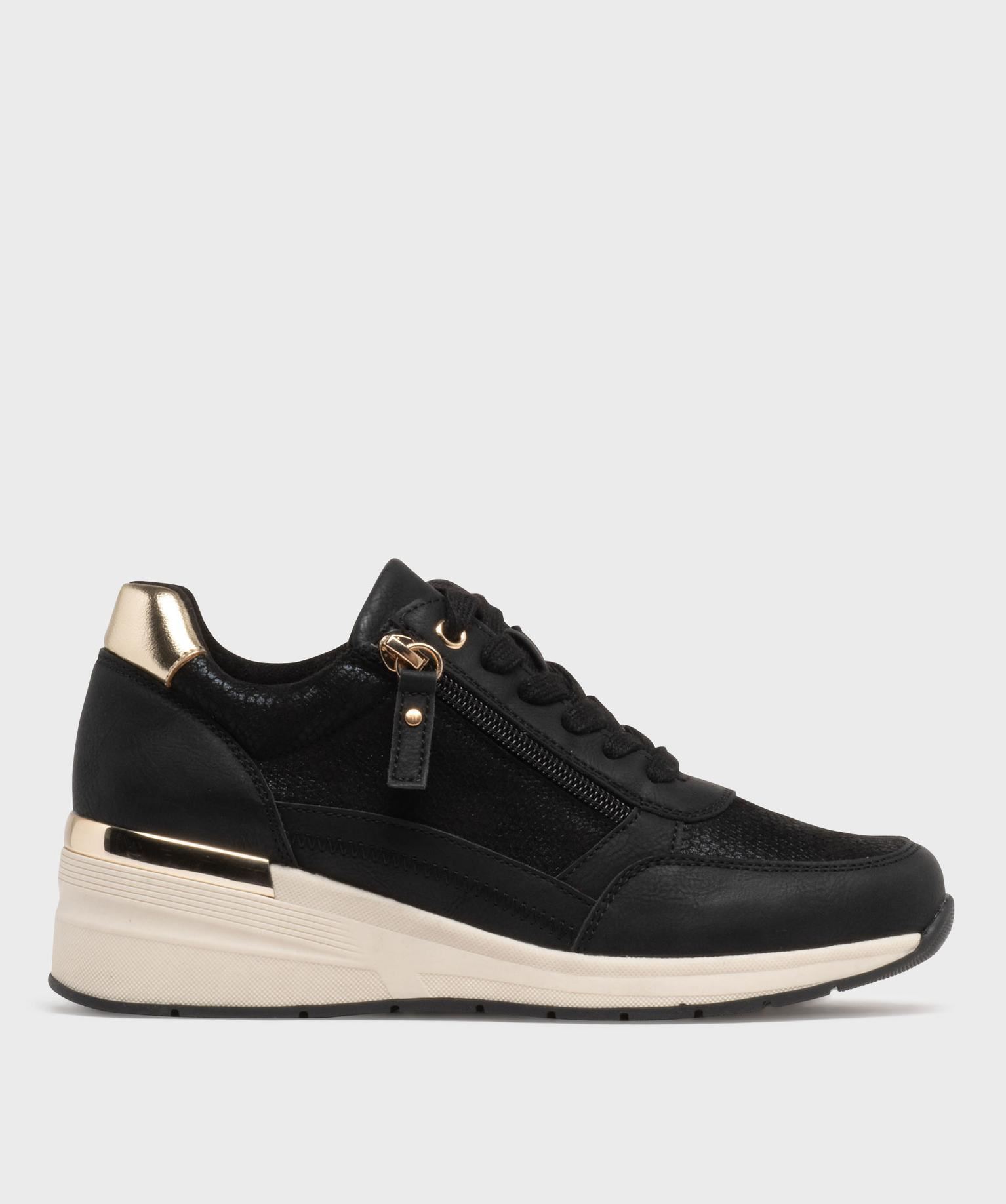 baskets a talon compense et details brillants femme noir standard