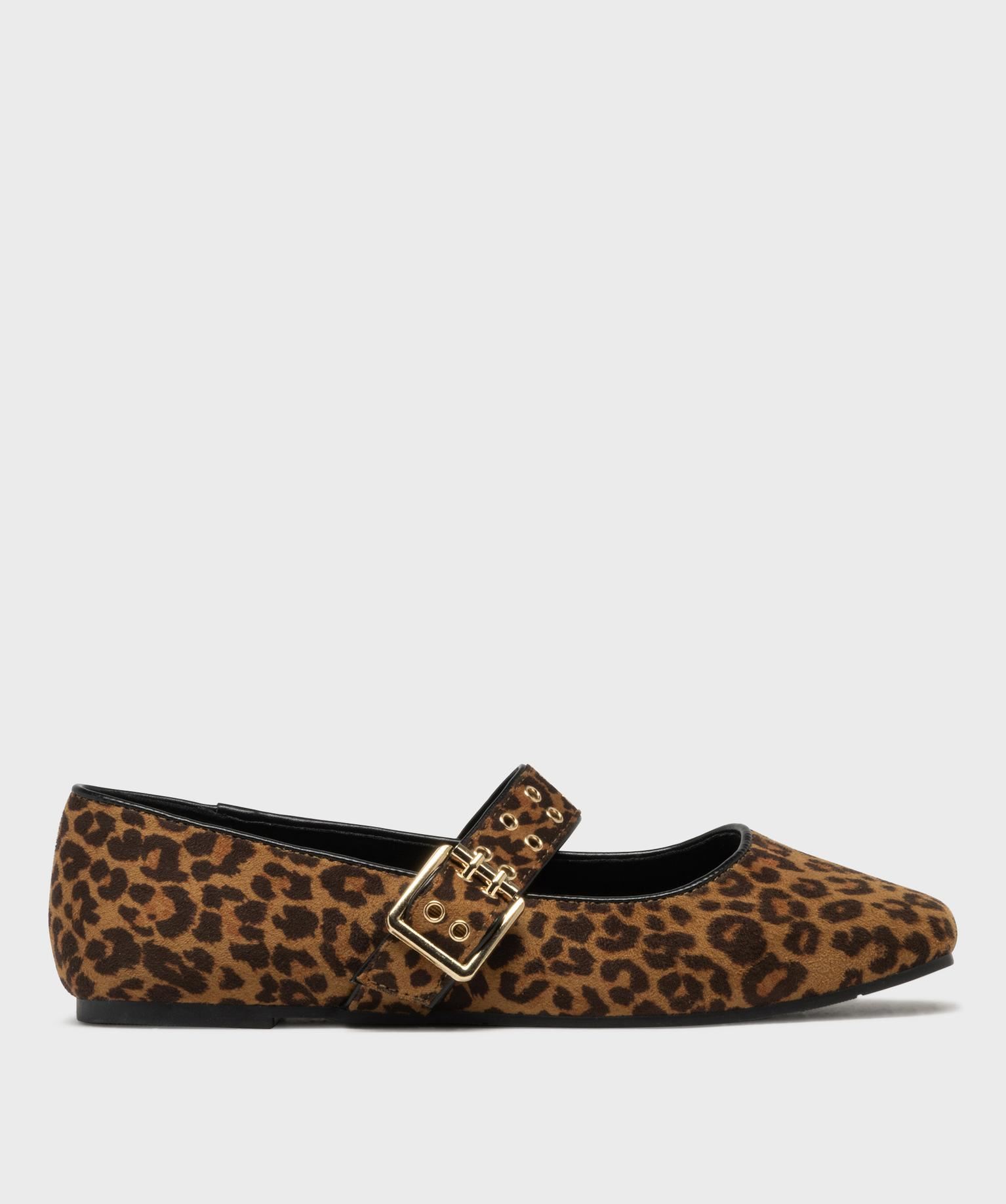 ballerines leopard avec bride a oeillets sur le dessus femme - follow me brun ballerines