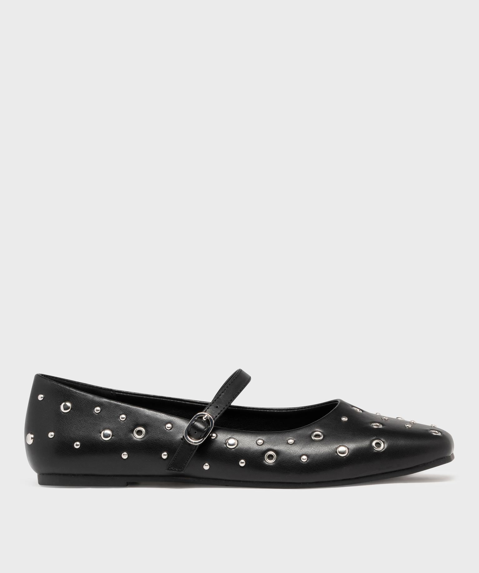 ballerines avec oeillets metalliques et clous femme - follow me noir standard ballerines