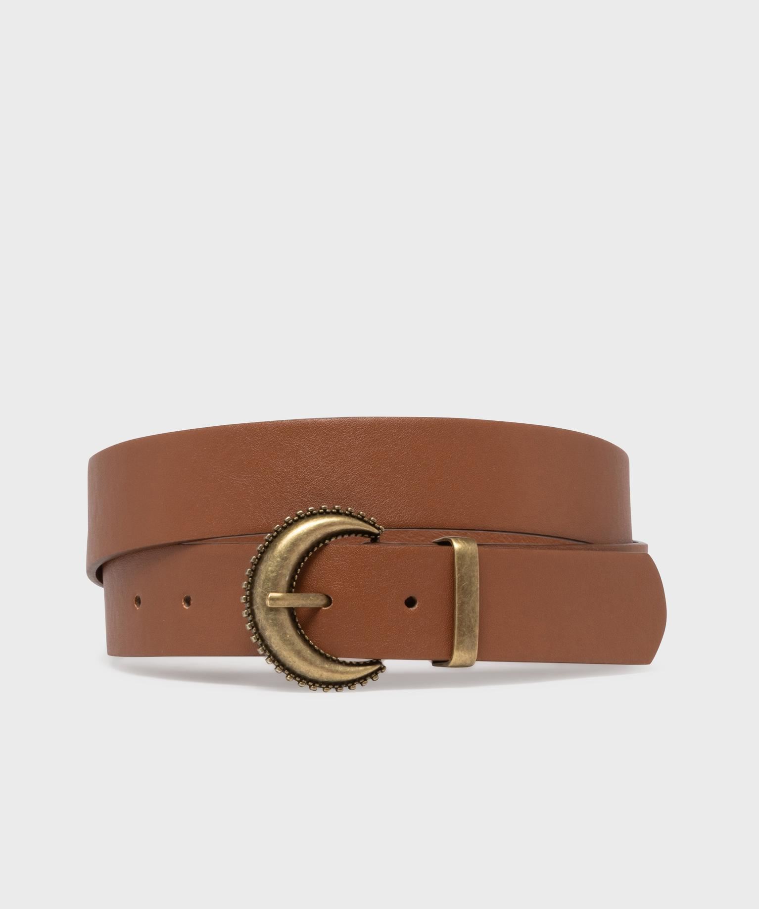 ceinture lisse a boucle fantaisie en metal brosse femme marron vif