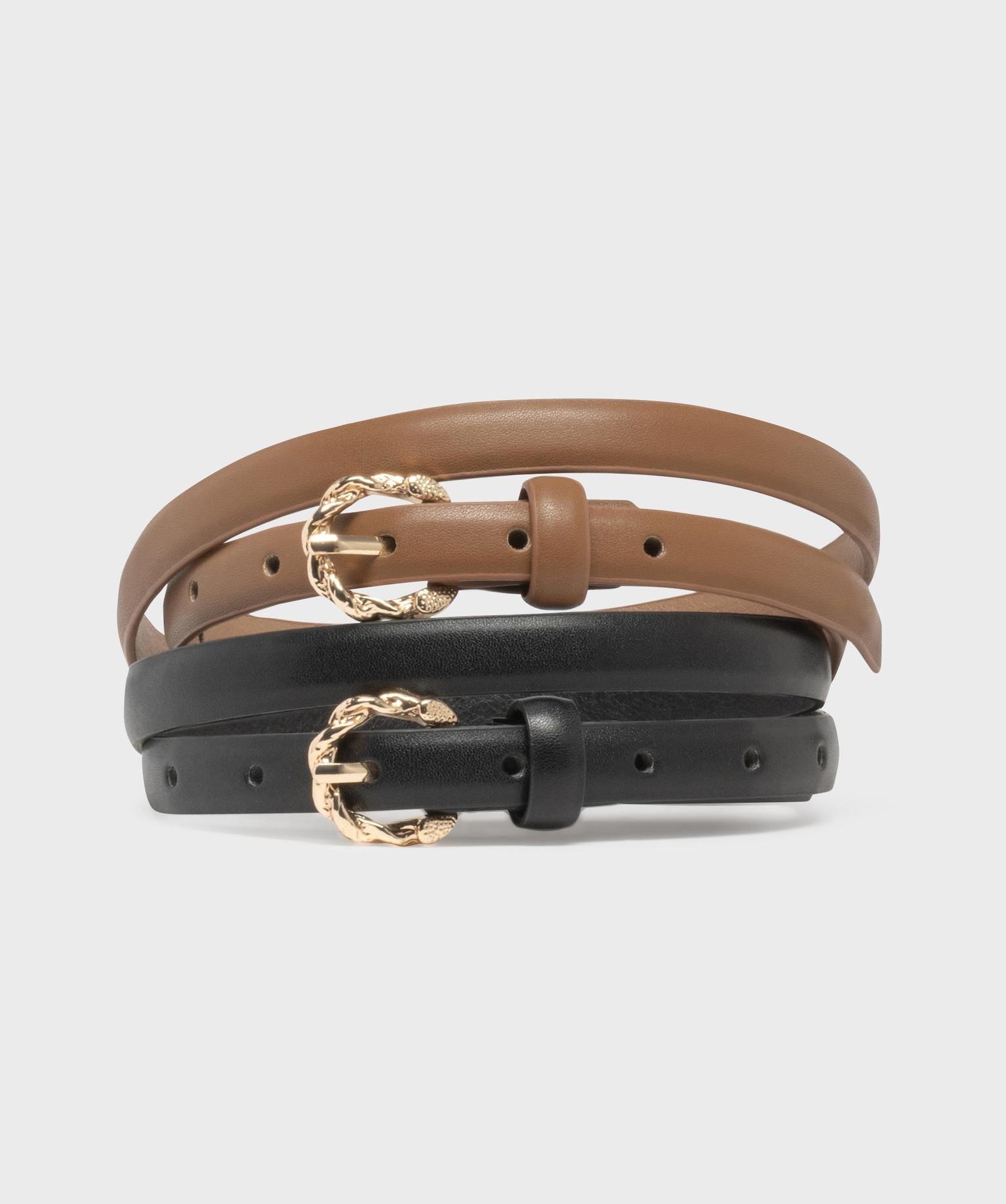 ceintures fines avec boucle torsadee femme (lot de 2) noir standard