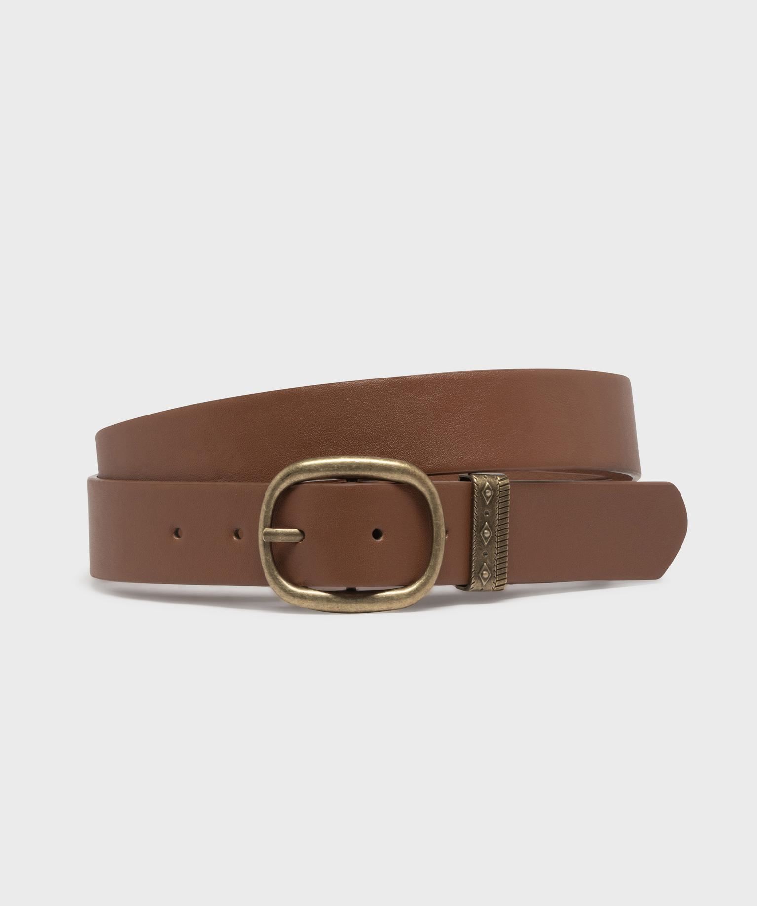ceinture lisse a boucle et passants en metal brosse femme brun
