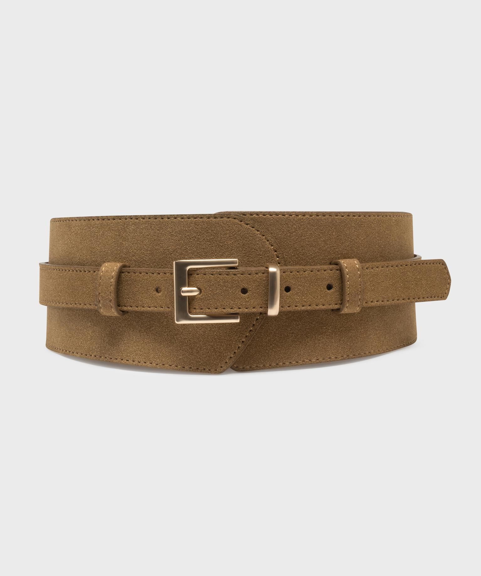 ceinture large avec partie elastique femme brun