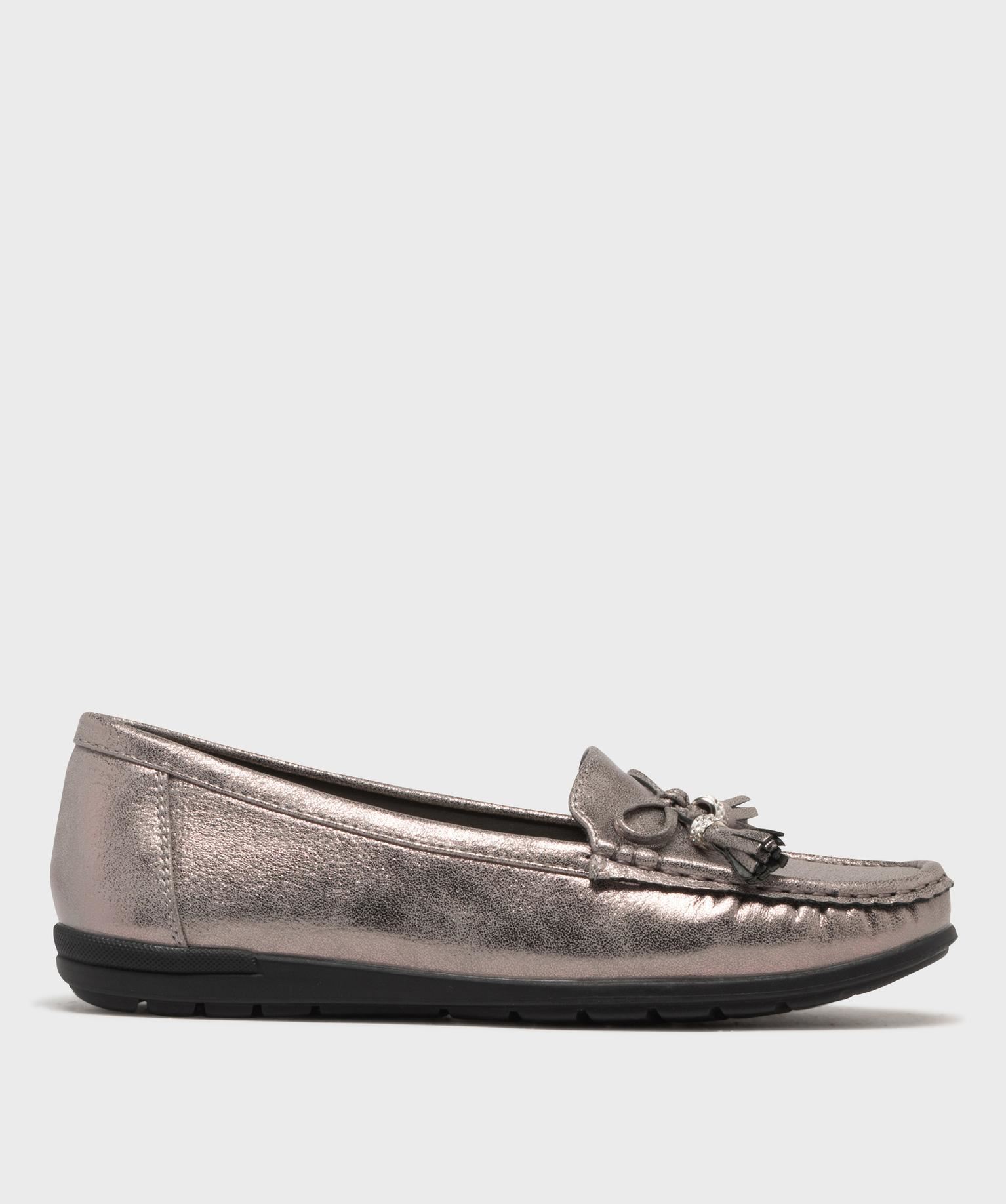mocassins femme dessus souple et uni a details strass gris mocassins