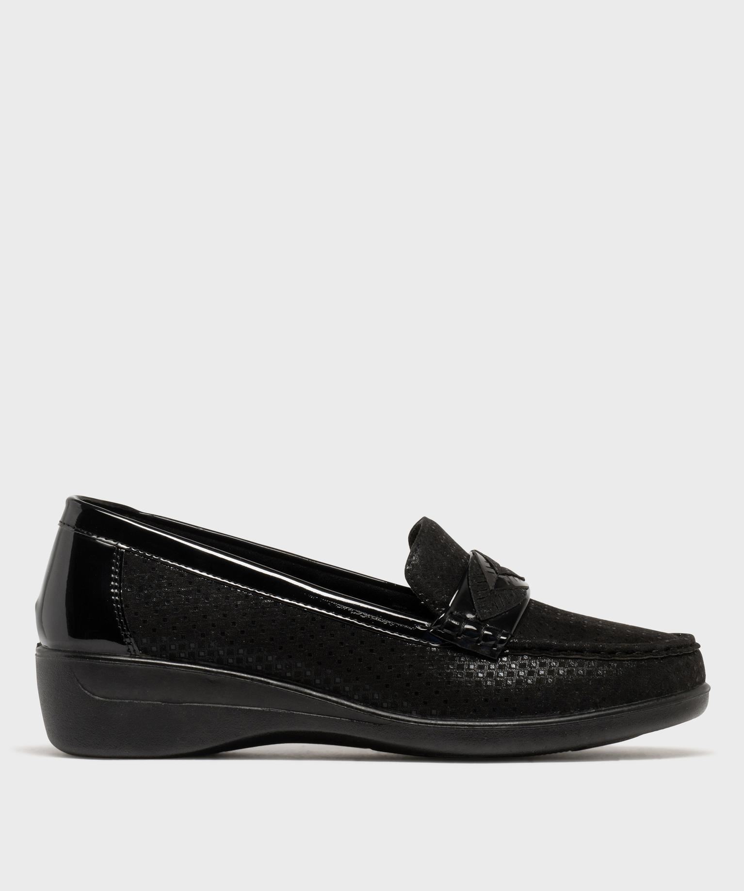 mocassins confort legers et souples a talon compense femme noir mocassins