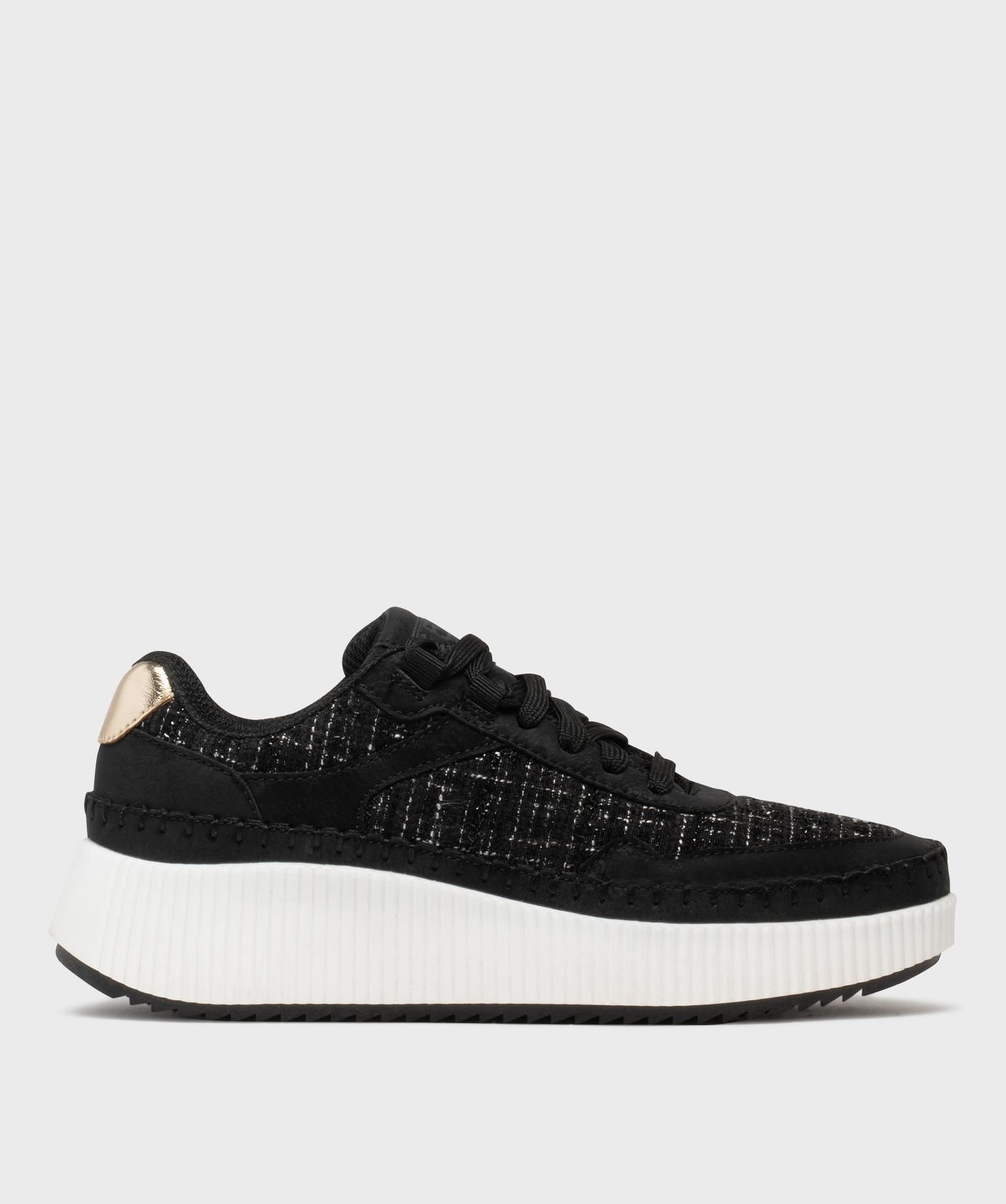 baskets basses semelle plateforme et dessus textile elegant femme noir chine